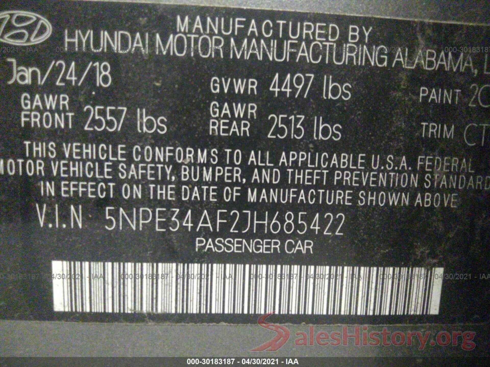 5NPE34AF2JH685422 2018 HYUNDAI SONATA