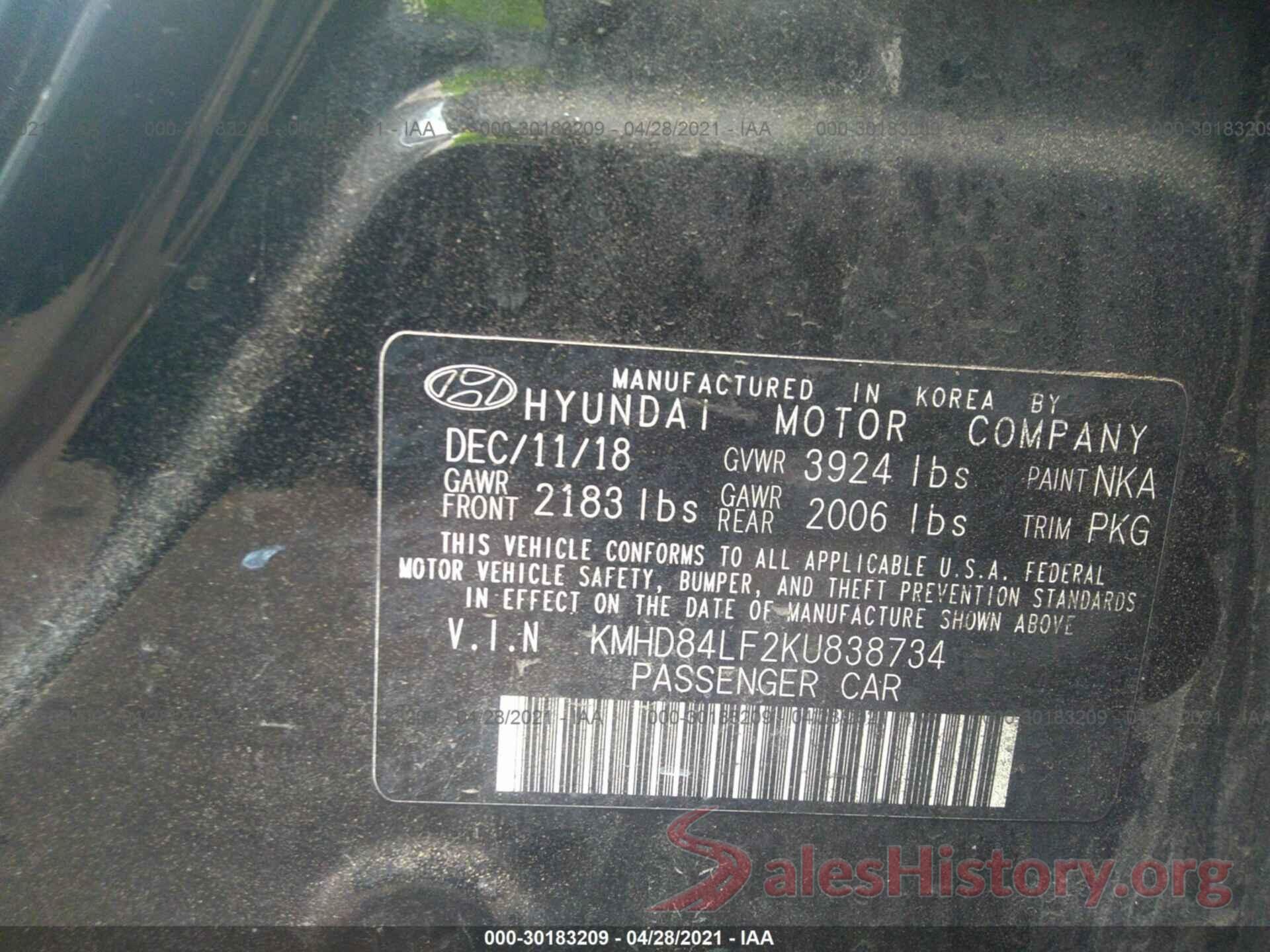 KMHD84LF2KU838734 2019 HYUNDAI ELANTRA