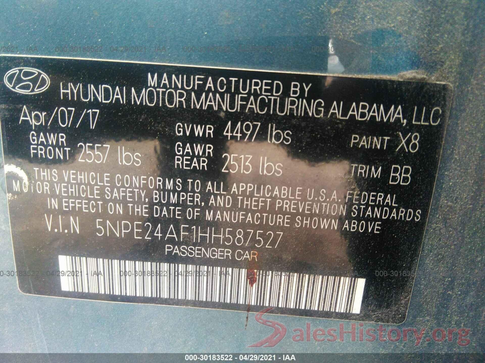 5NPE24AF1HH587527 2017 HYUNDAI SONATA