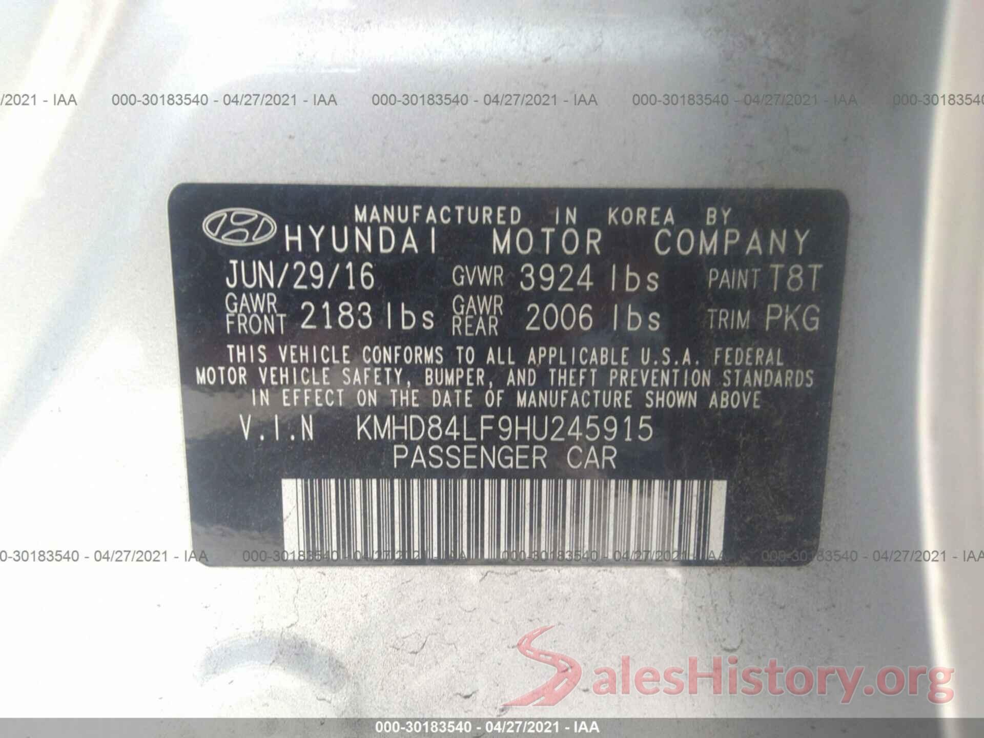 KMHD84LF9HU245915 2017 HYUNDAI ELANTRA