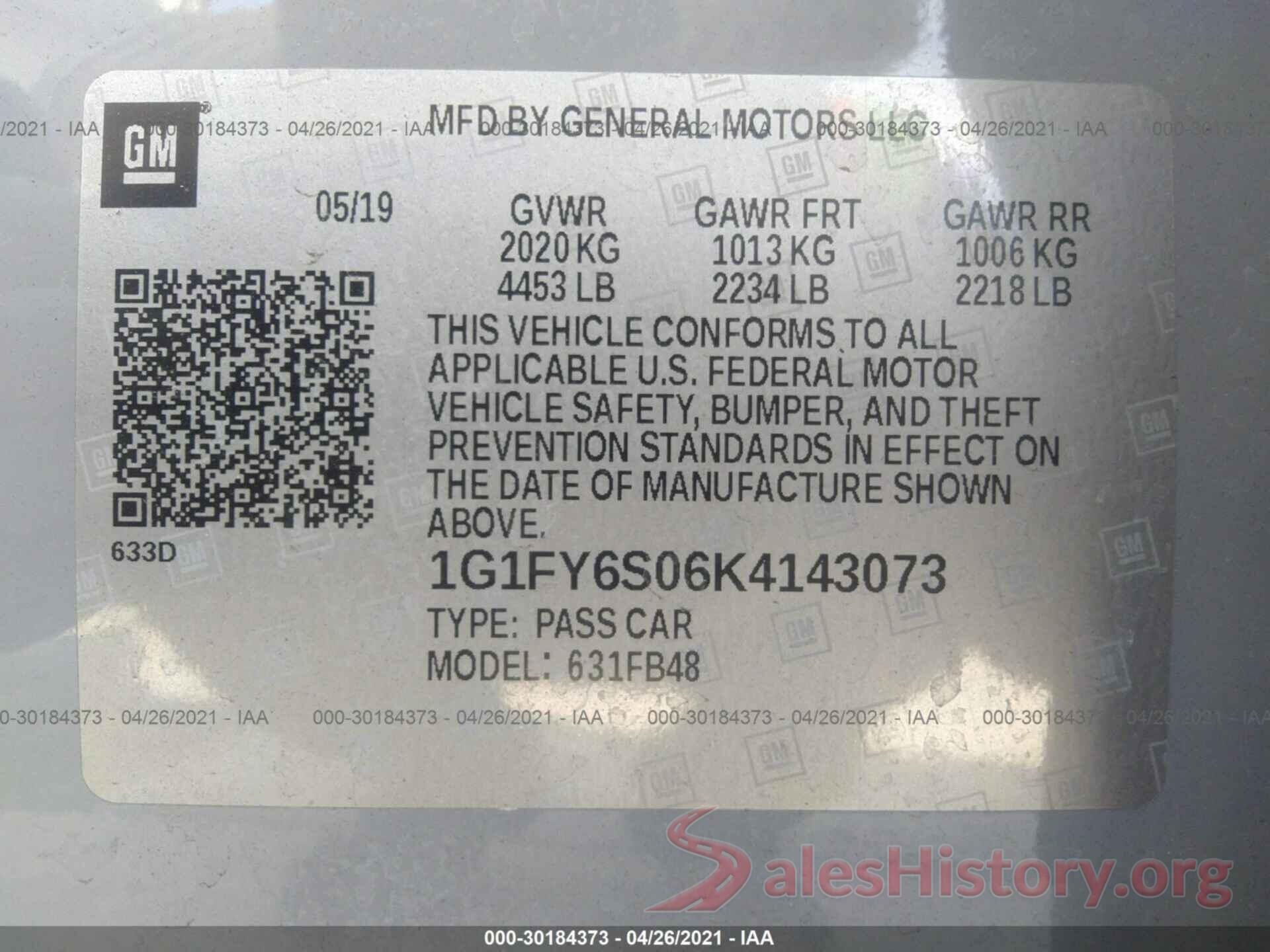 1G1FY6S06K4143073 2019 CHEVROLET BOLT EV