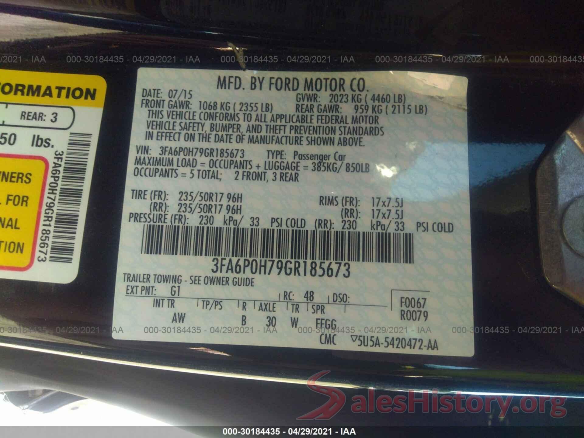 3FA6P0H79GR185673 2016 FORD FUSION