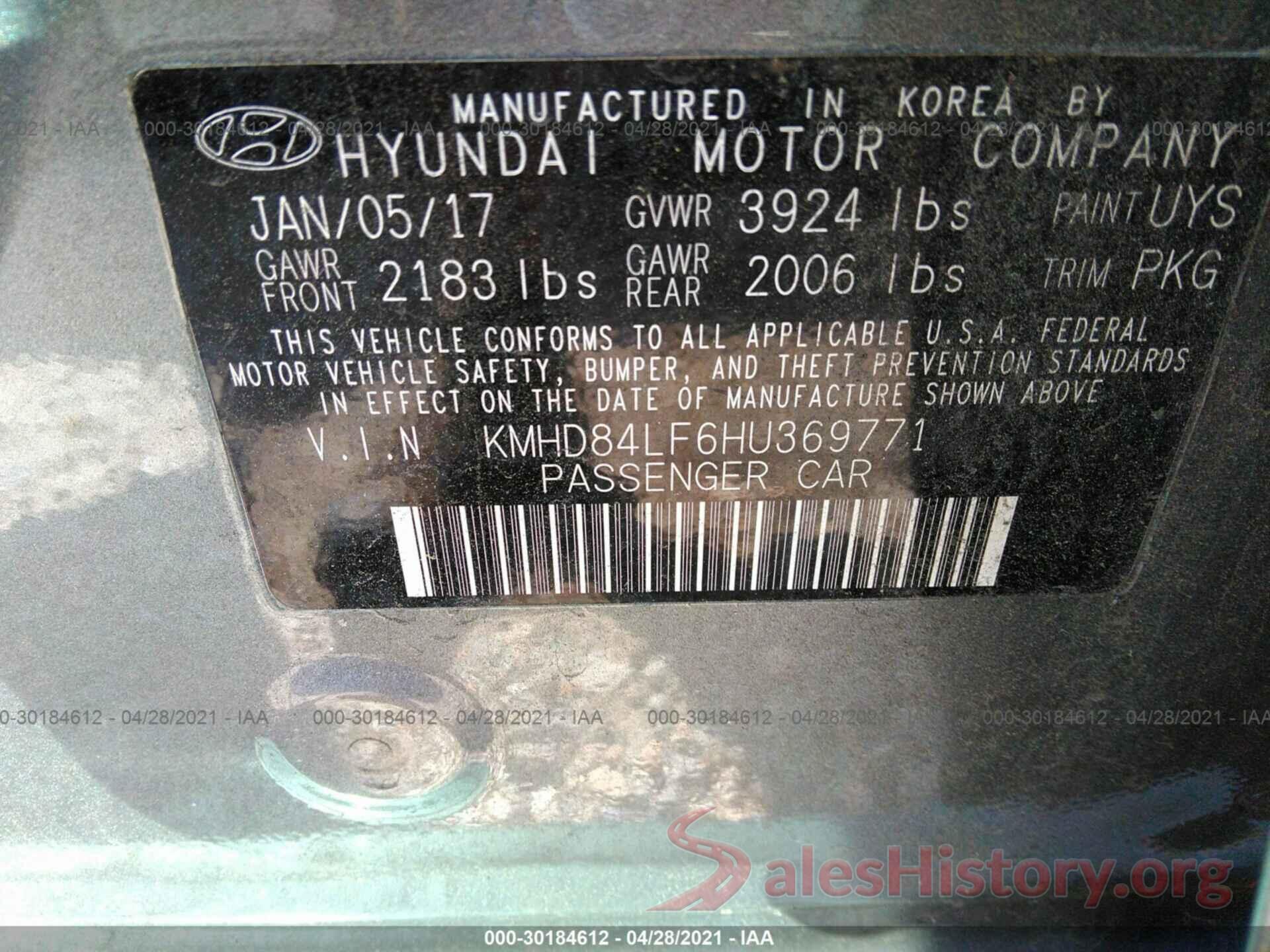 KMHD84LF6HU369771 2017 HYUNDAI ELANTRA