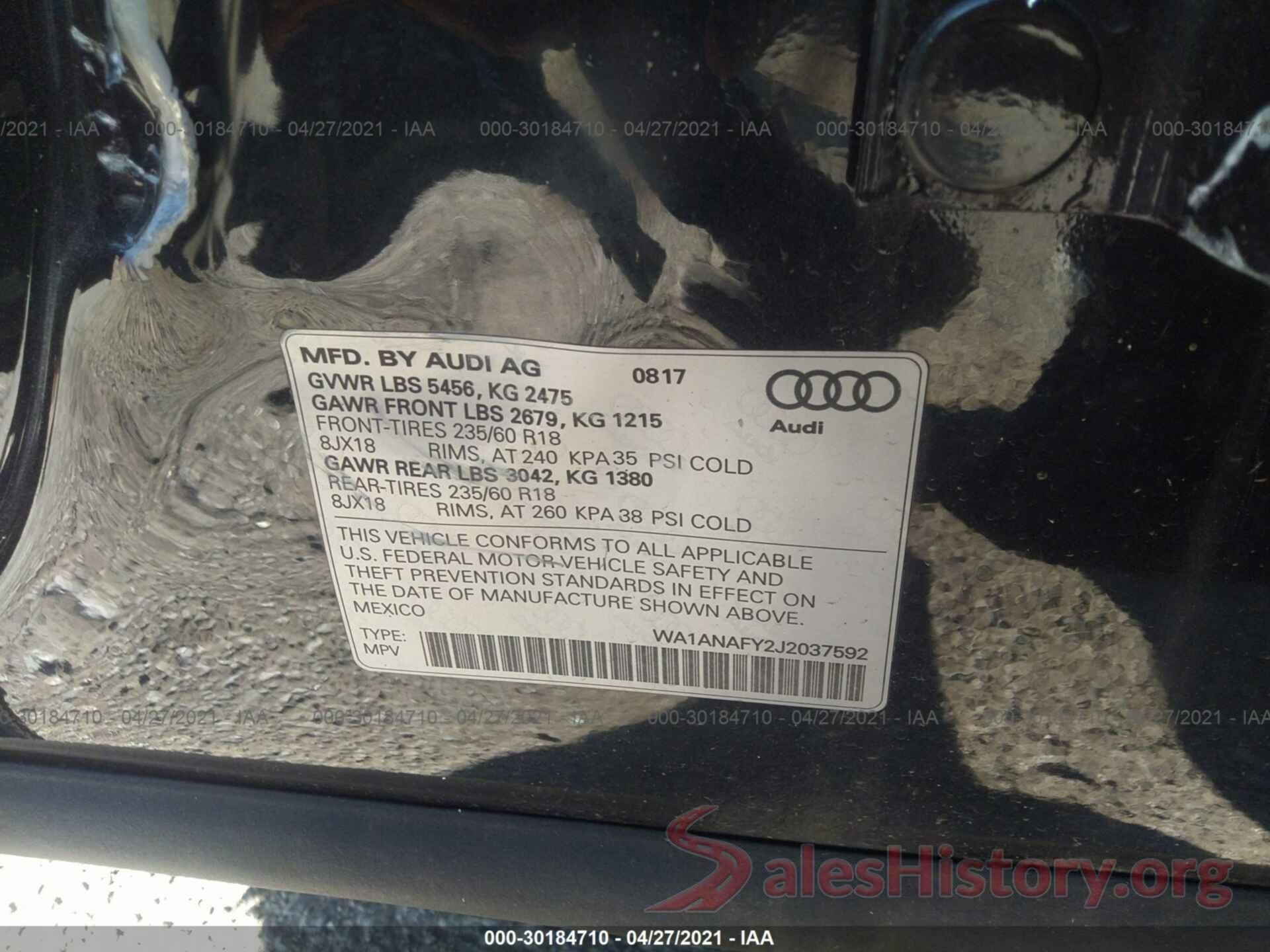 WA1ANAFY2J2037592 2018 AUDI Q5