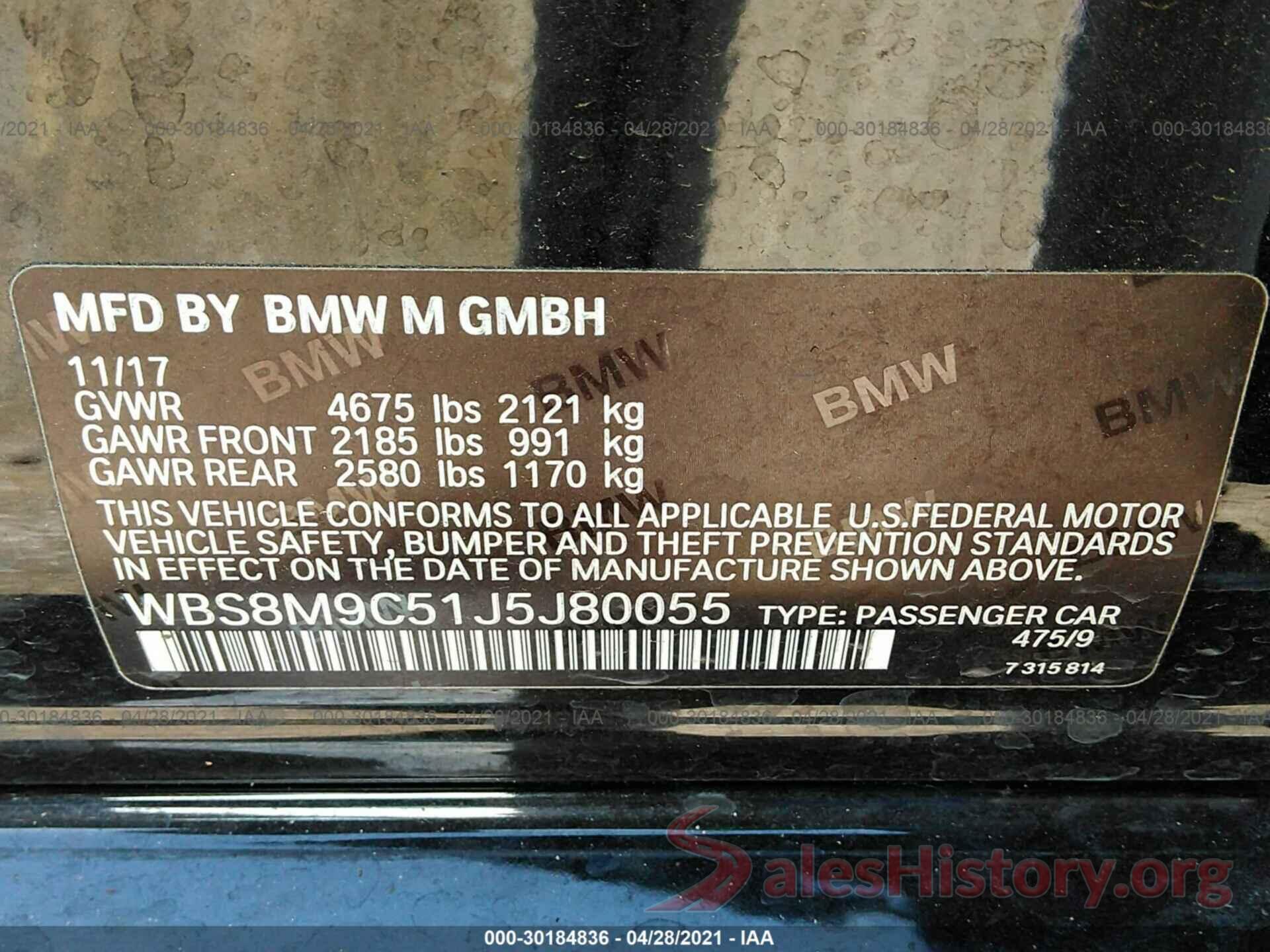 WBS8M9C51J5J80055 2018 BMW M3