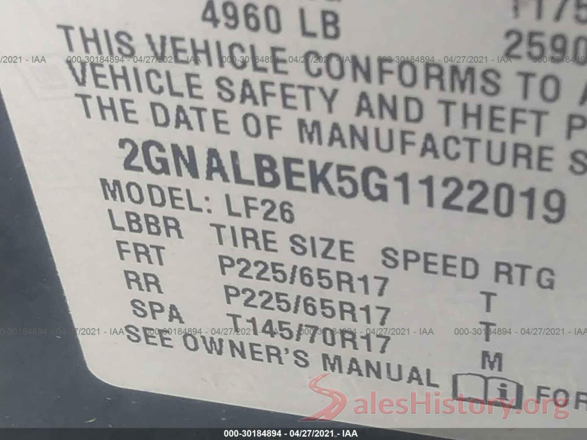 2GNALBEK5G1122019 2016 CHEVROLET EQUINOX