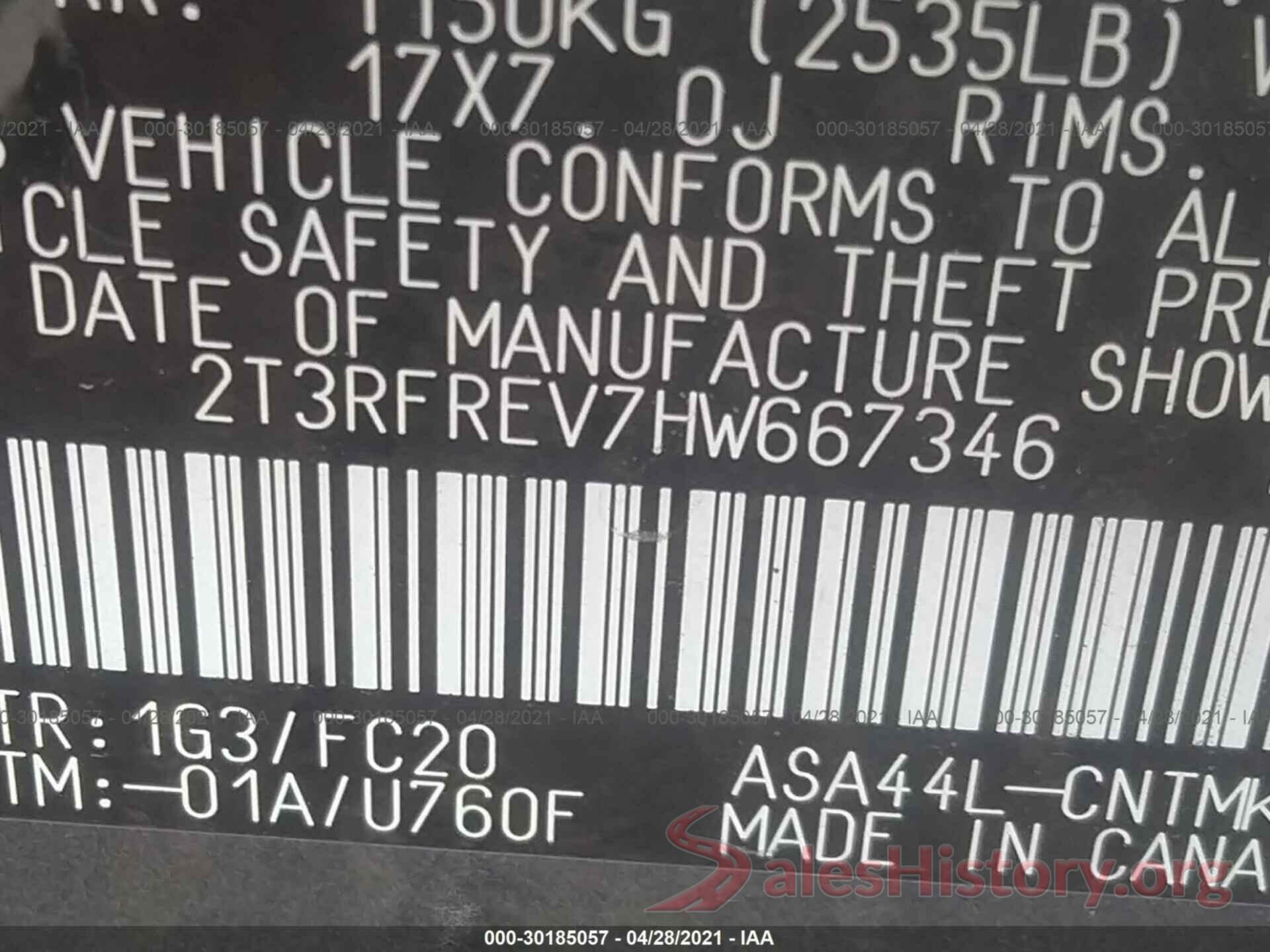 2T3RFREV7HW667346 2017 TOYOTA RAV4