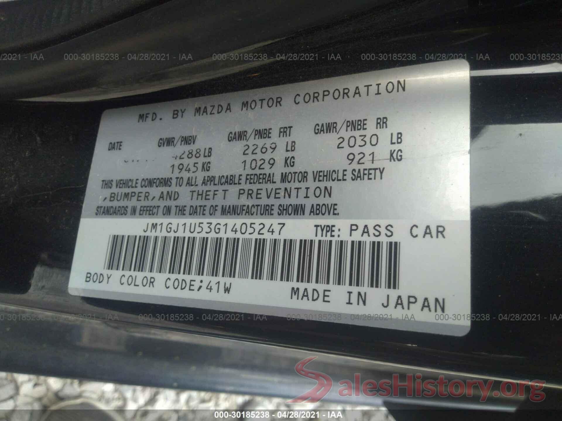 JM1GJ1U53G1405247 2016 MAZDA MAZDA6