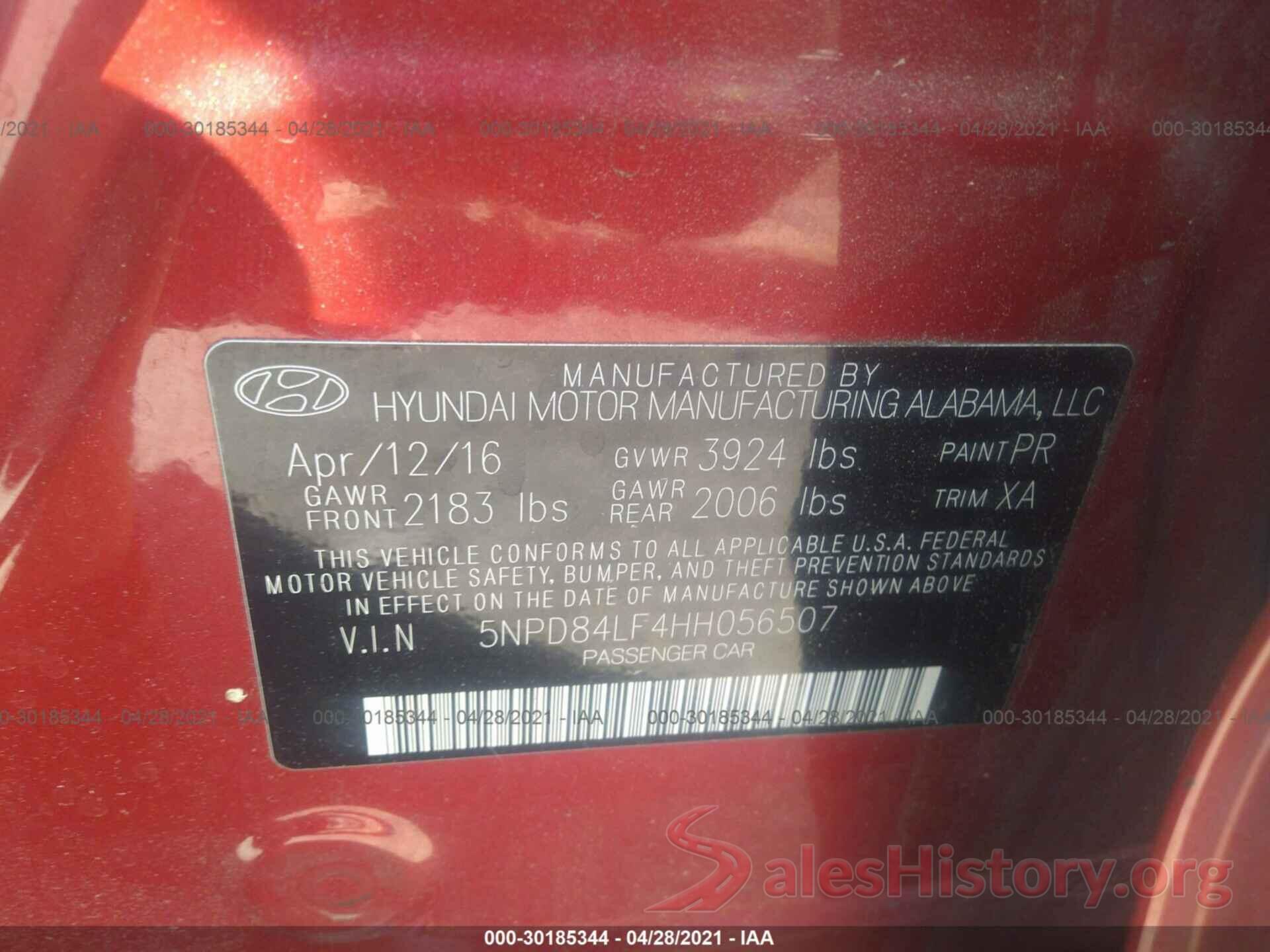 5NPD84LF4HH056507 2017 HYUNDAI ELANTRA