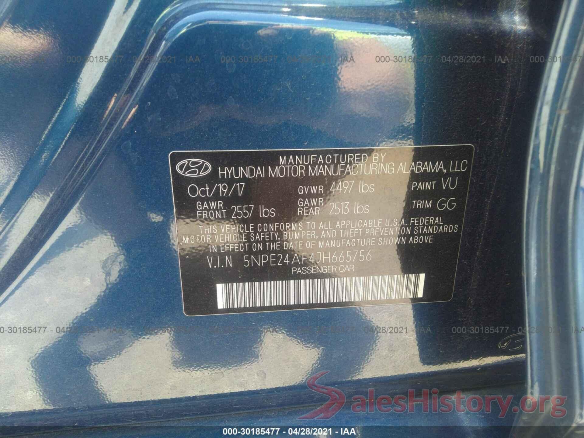 5NPE24AF4JH665756 2018 HYUNDAI SONATA