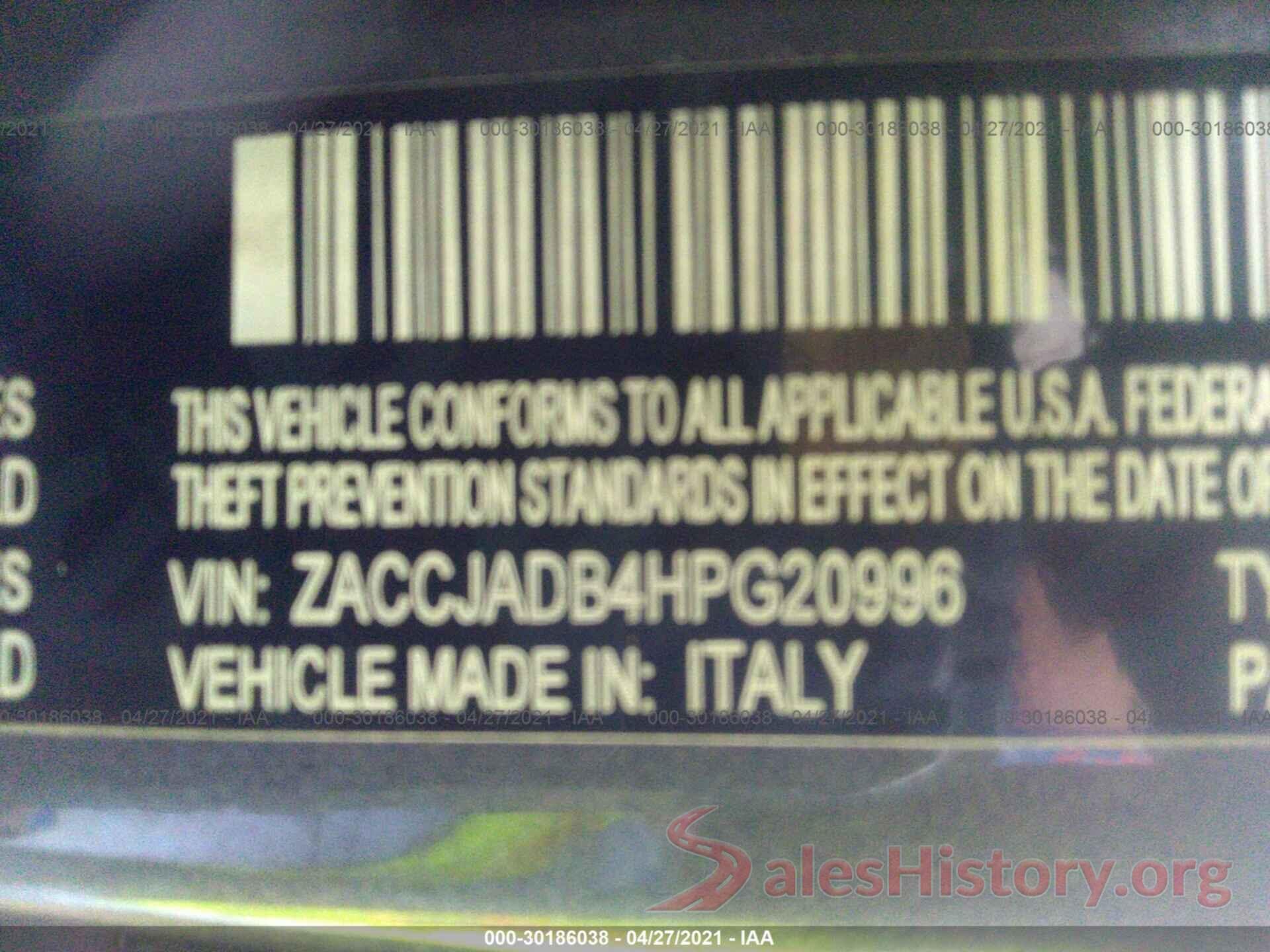 ZACCJADB4HPG20996 2017 JEEP RENEGADE