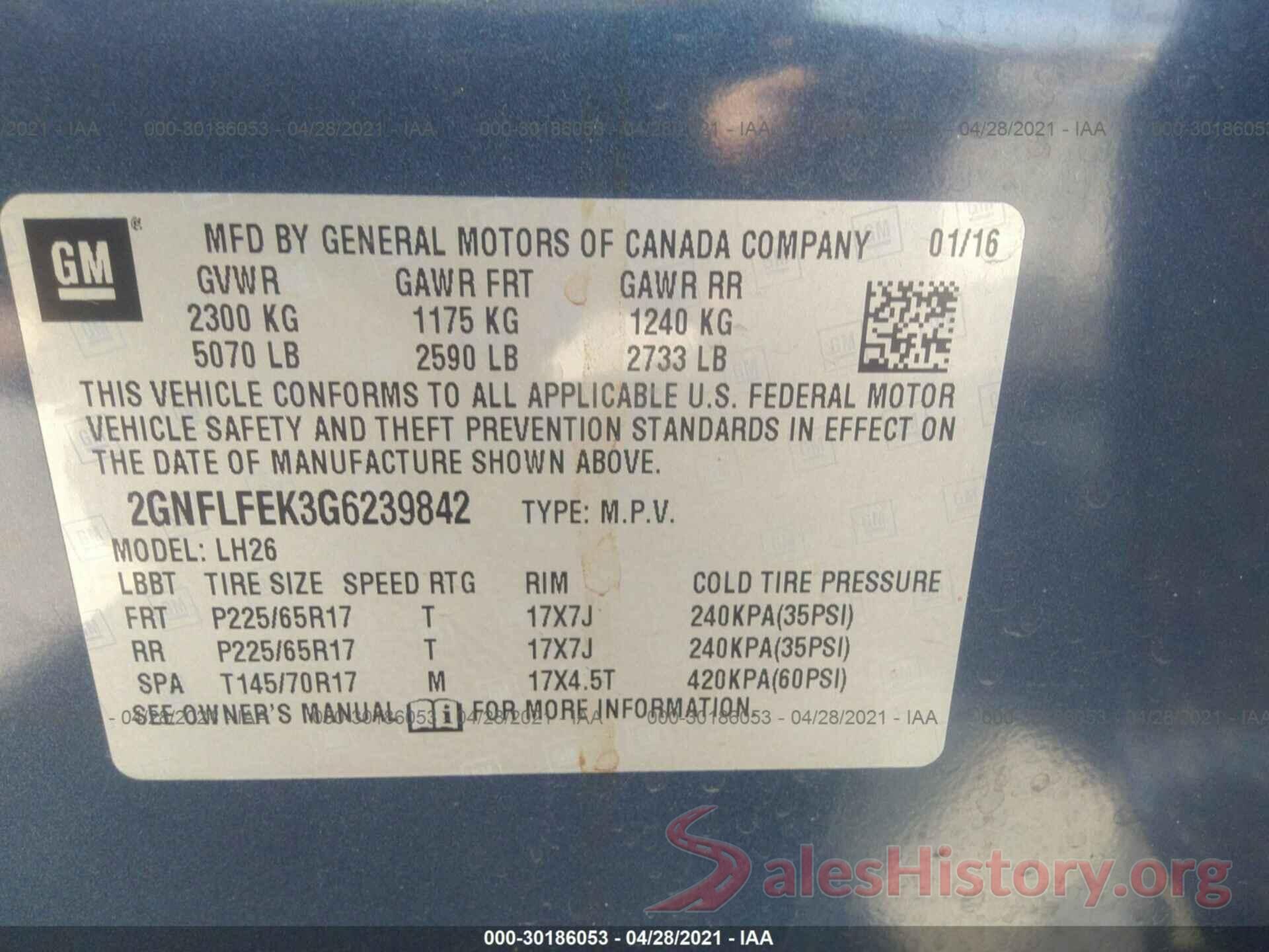 2GNFLFEK3G6239842 2016 CHEVROLET EQUINOX