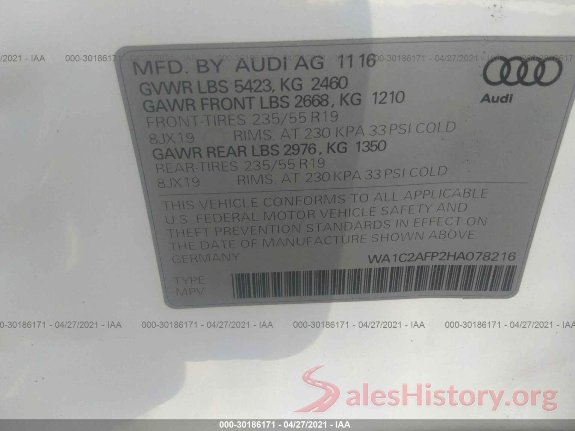 WA1C2AFP2HA078216 2017 AUDI Q5