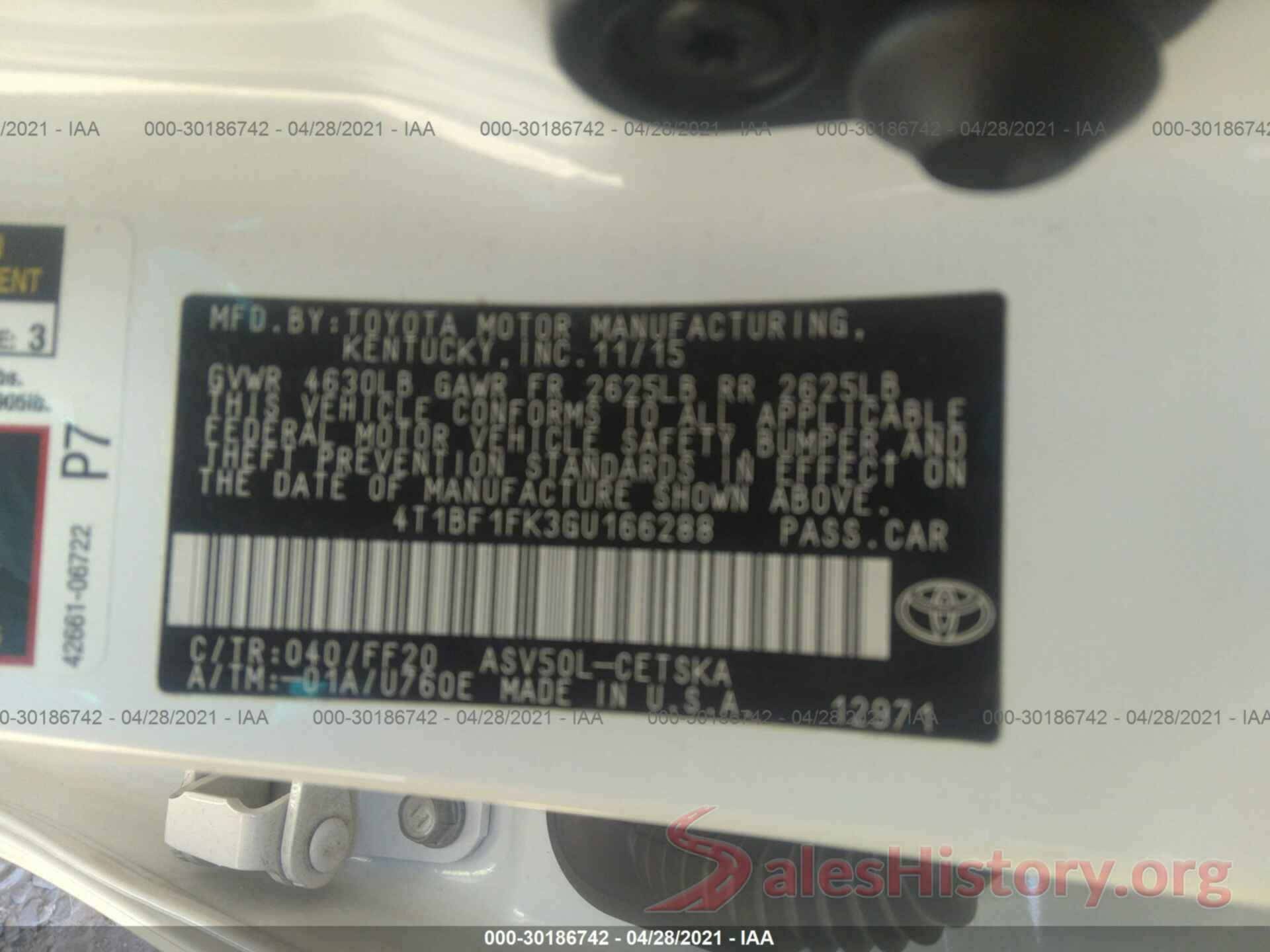 4T1BF1FK3GU166288 2016 TOYOTA CAMRY