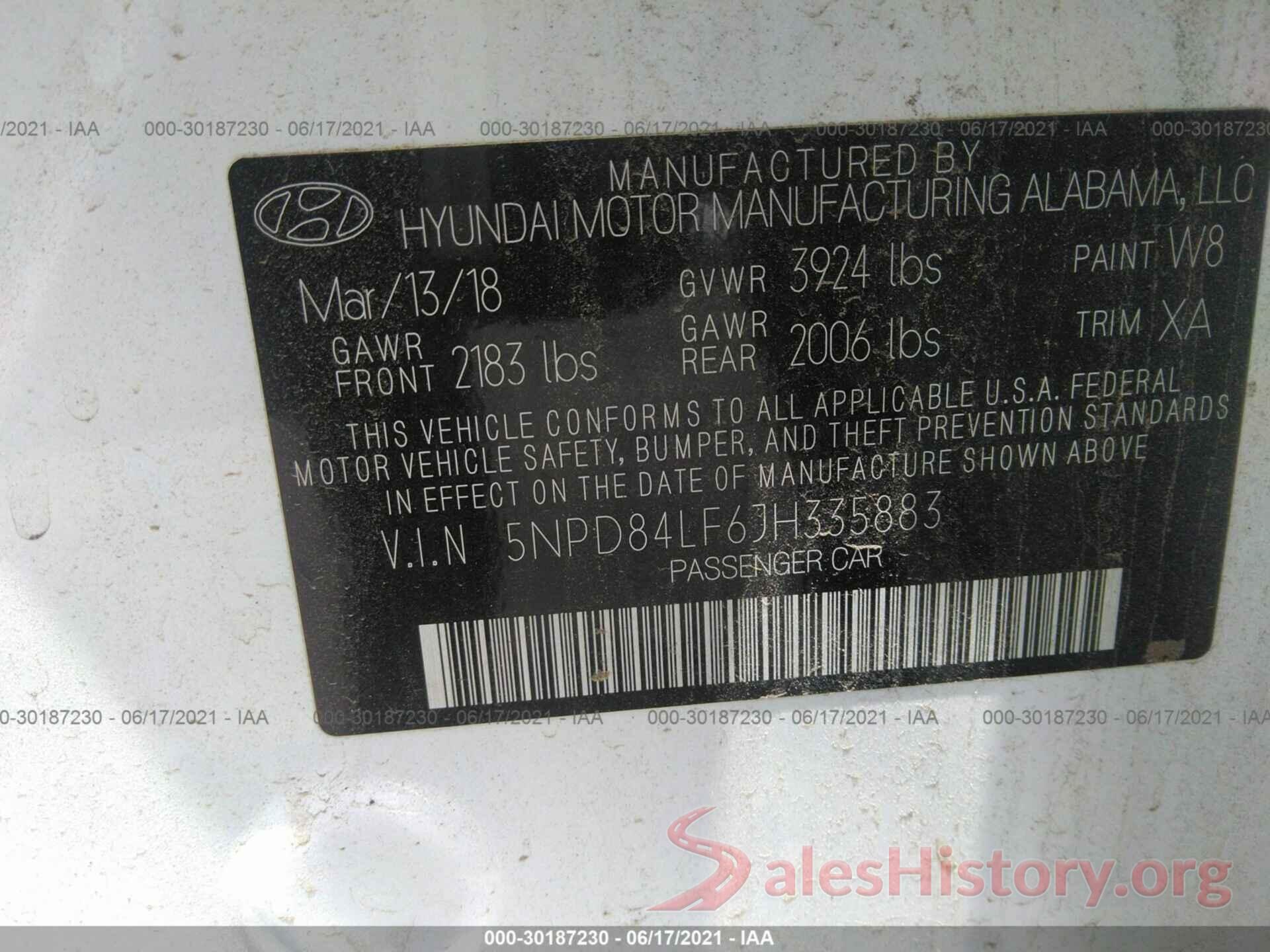 5NPD84LF000335883 2018 HYUNDAI ELANTRA