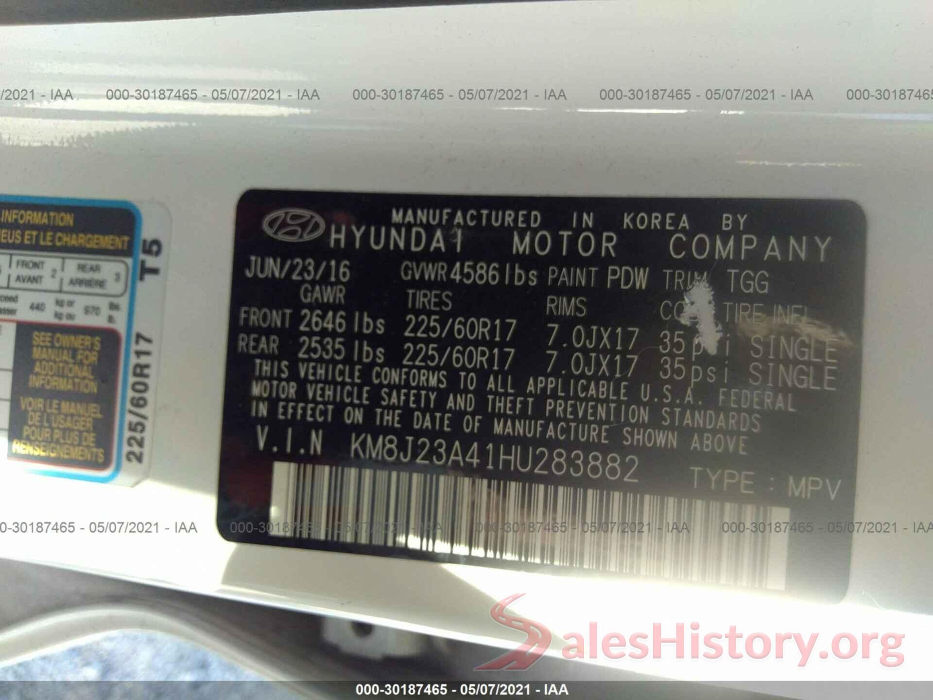 KM8J23A41HU283882 2017 HYUNDAI TUCSON