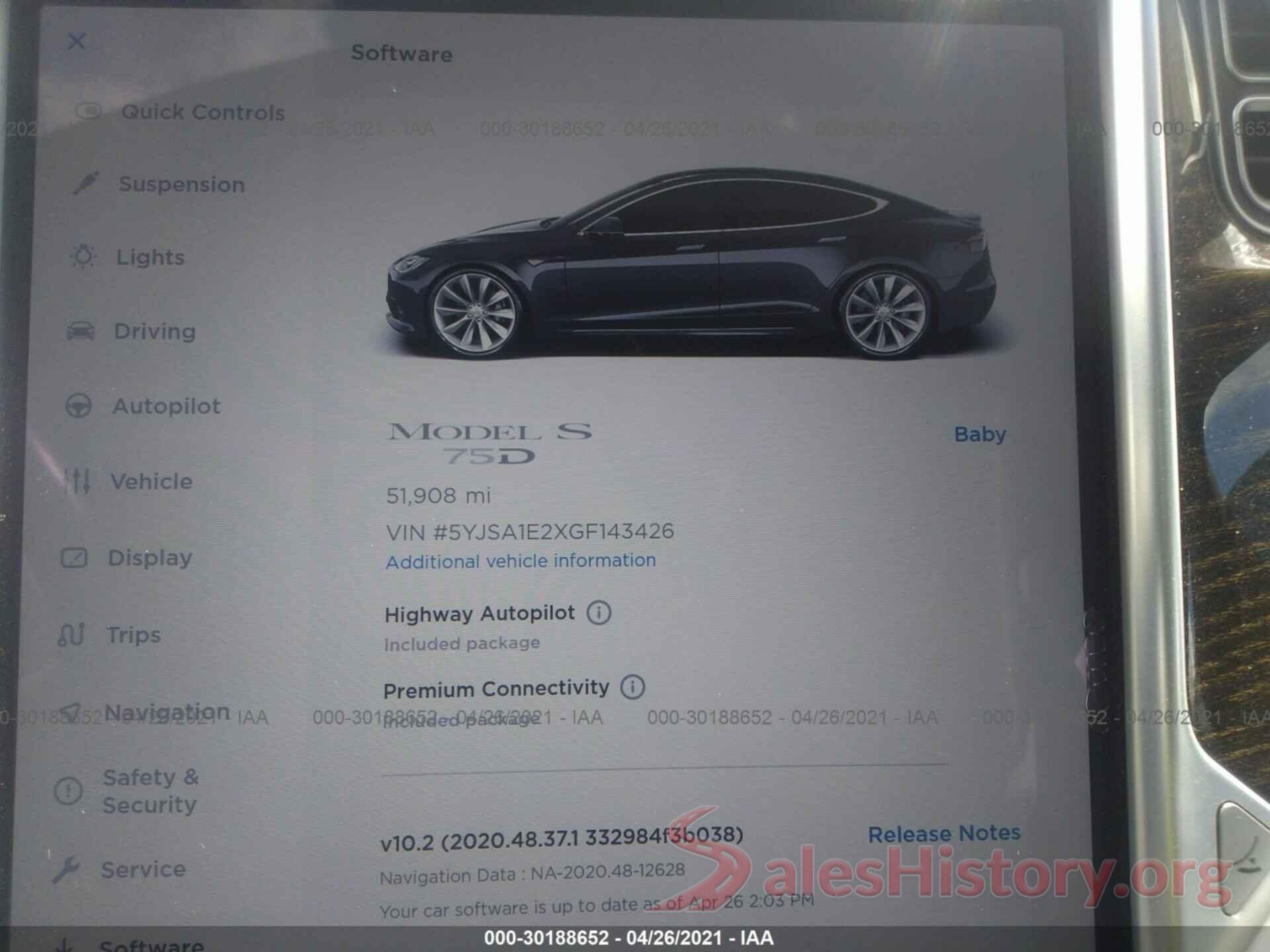 5YJSA1E2XGF143426 2016 TESLA MODEL S