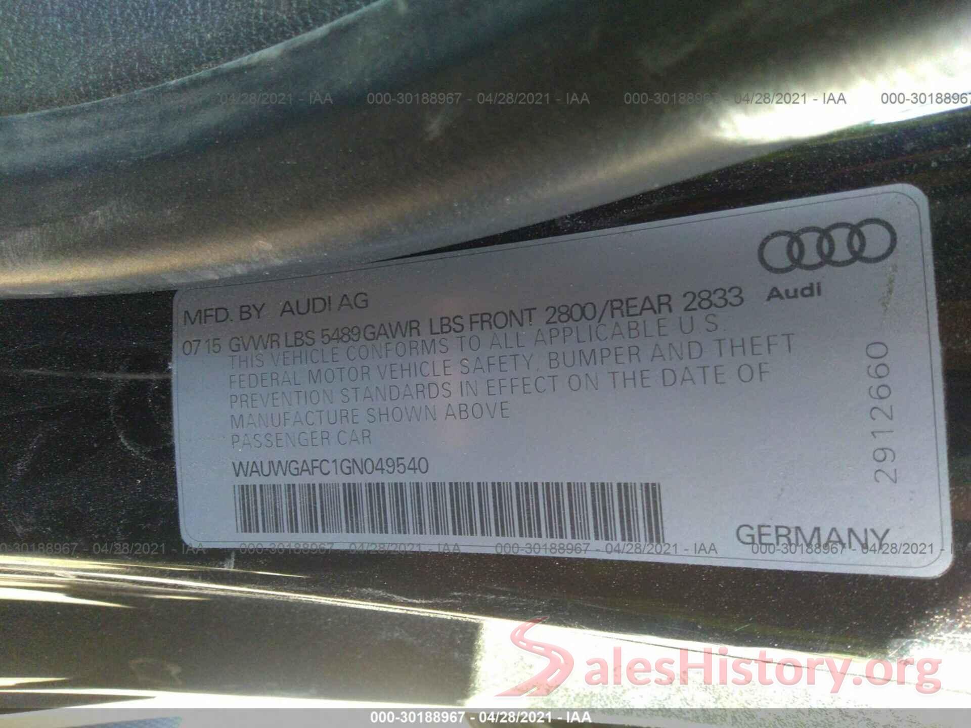 WAUWGAFC1GN049540 2016 AUDI A7