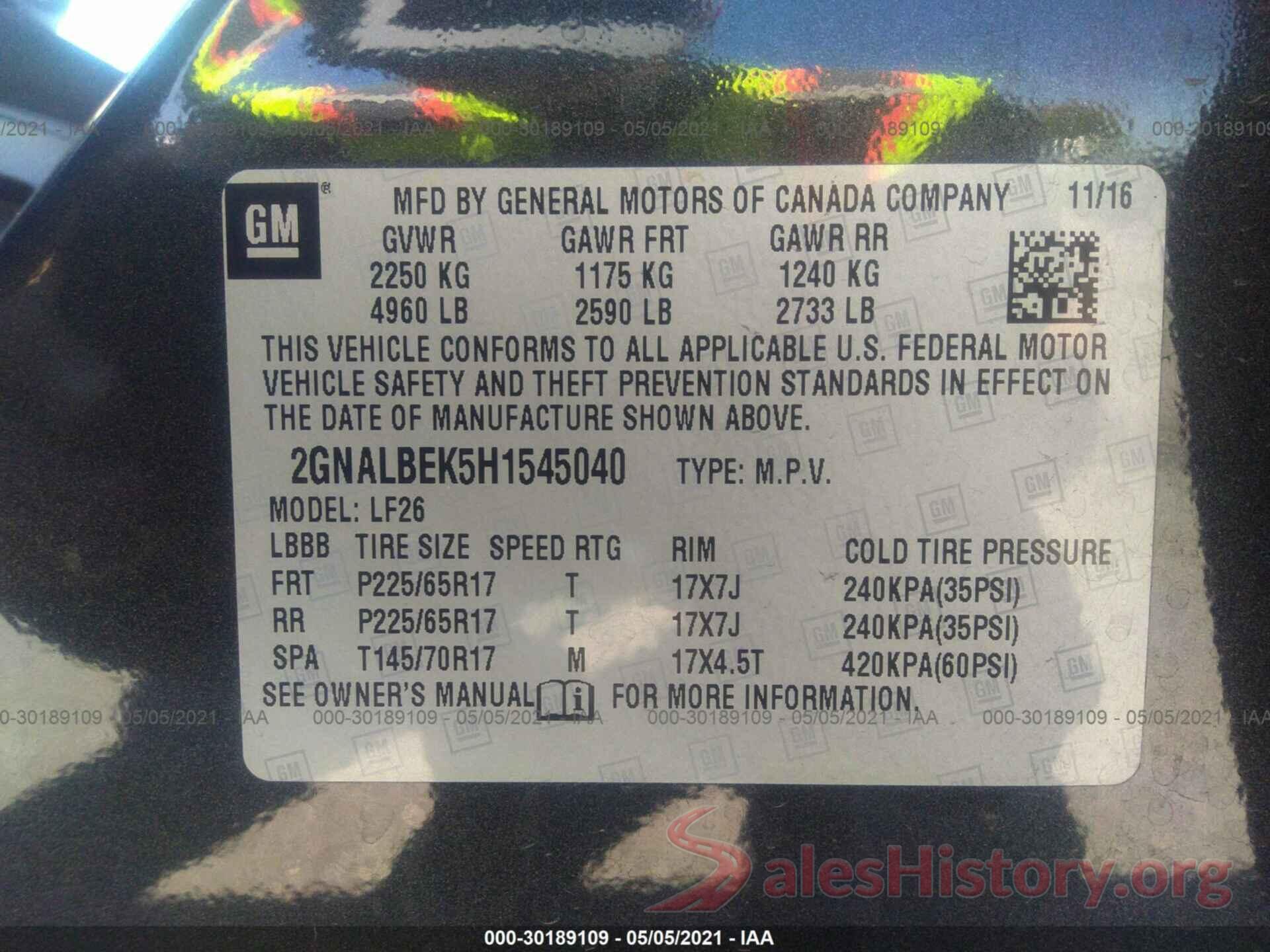 2GNALBEK5H1545040 2017 CHEVROLET EQUINOX