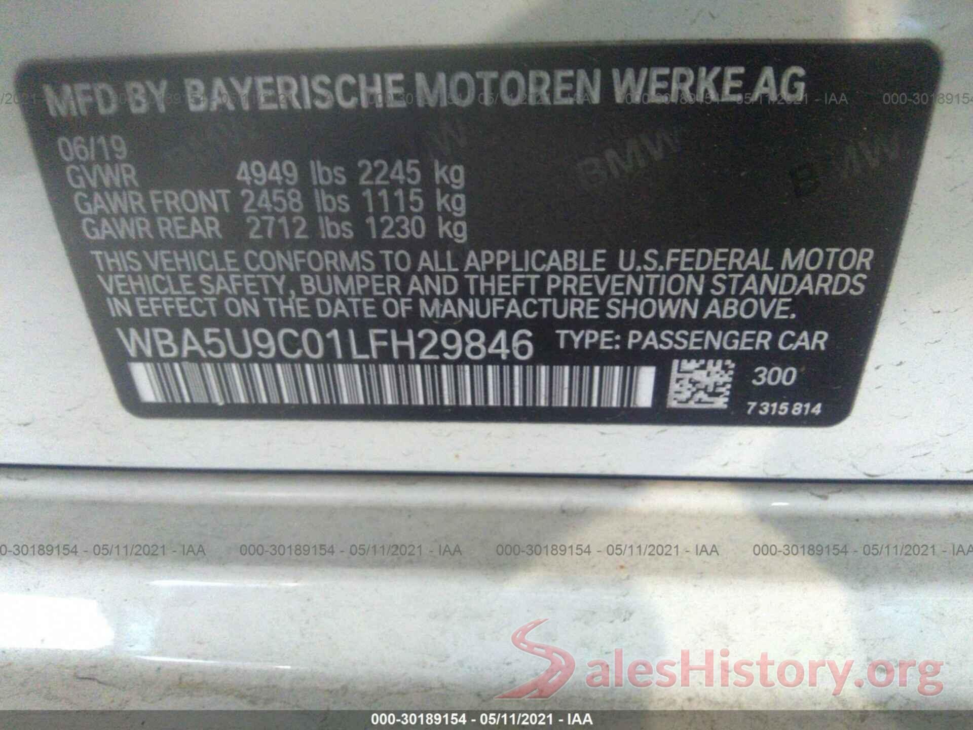 WBA5U9C01LFH29846 2020 BMW 3 SERIES