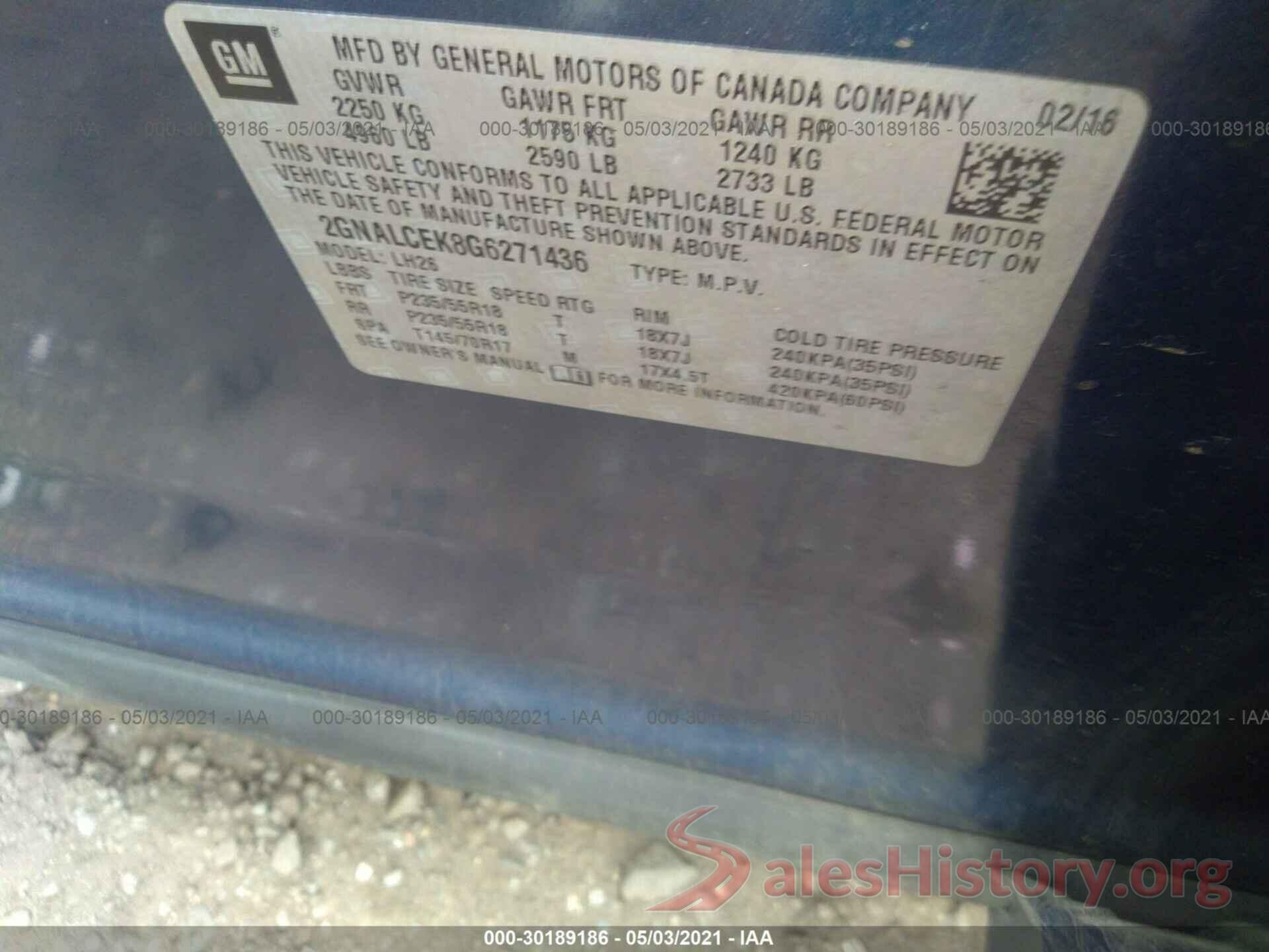 2GNALCEK8G6271436 2016 CHEVROLET EQUINOX