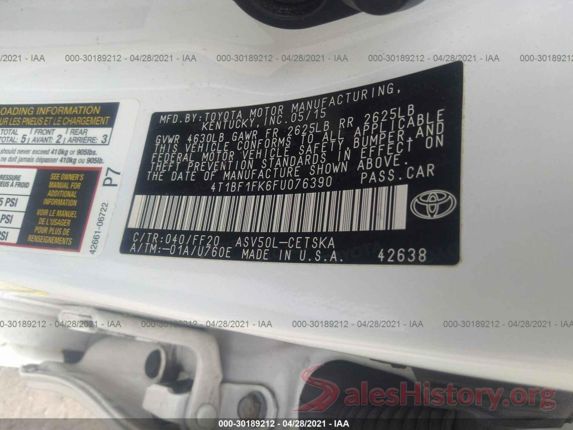 4T1BF1FK6FU076390 2015 TOYOTA CAMRY