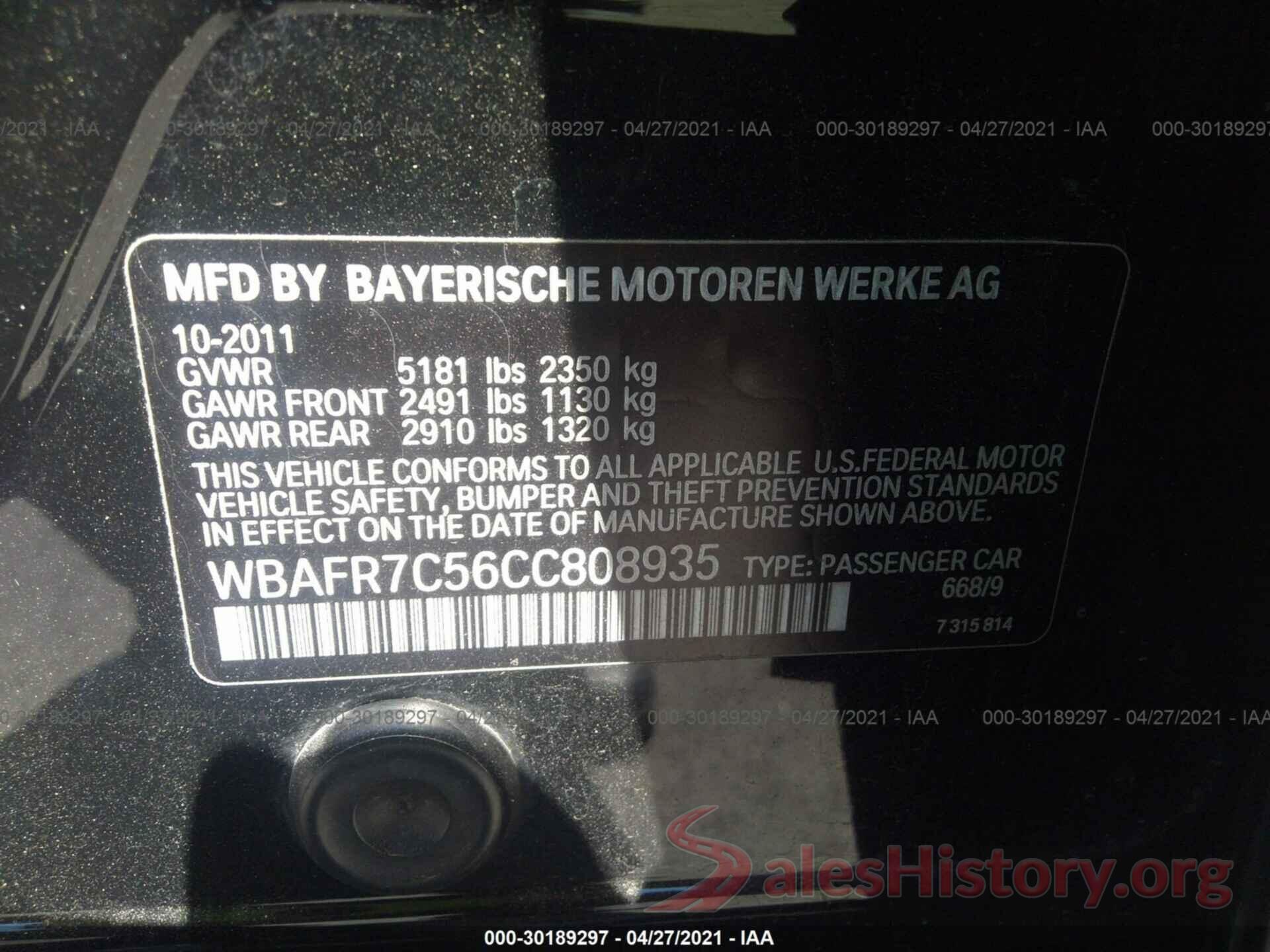 WBAFR7C56CC808935 2012 BMW 5 SERIES