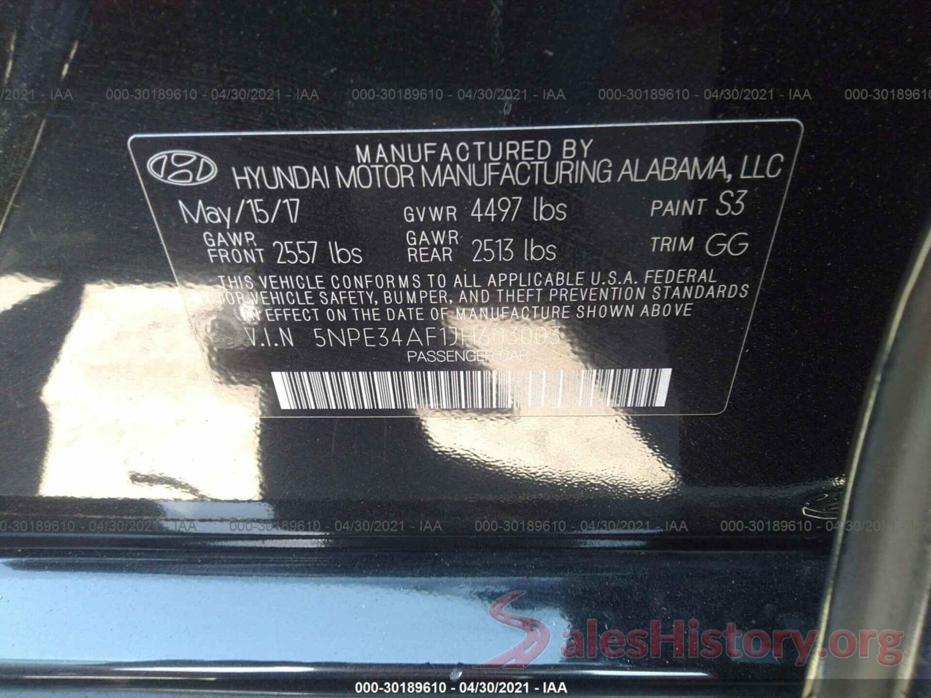 5NPE34AF1JH603003 2018 HYUNDAI SONATA