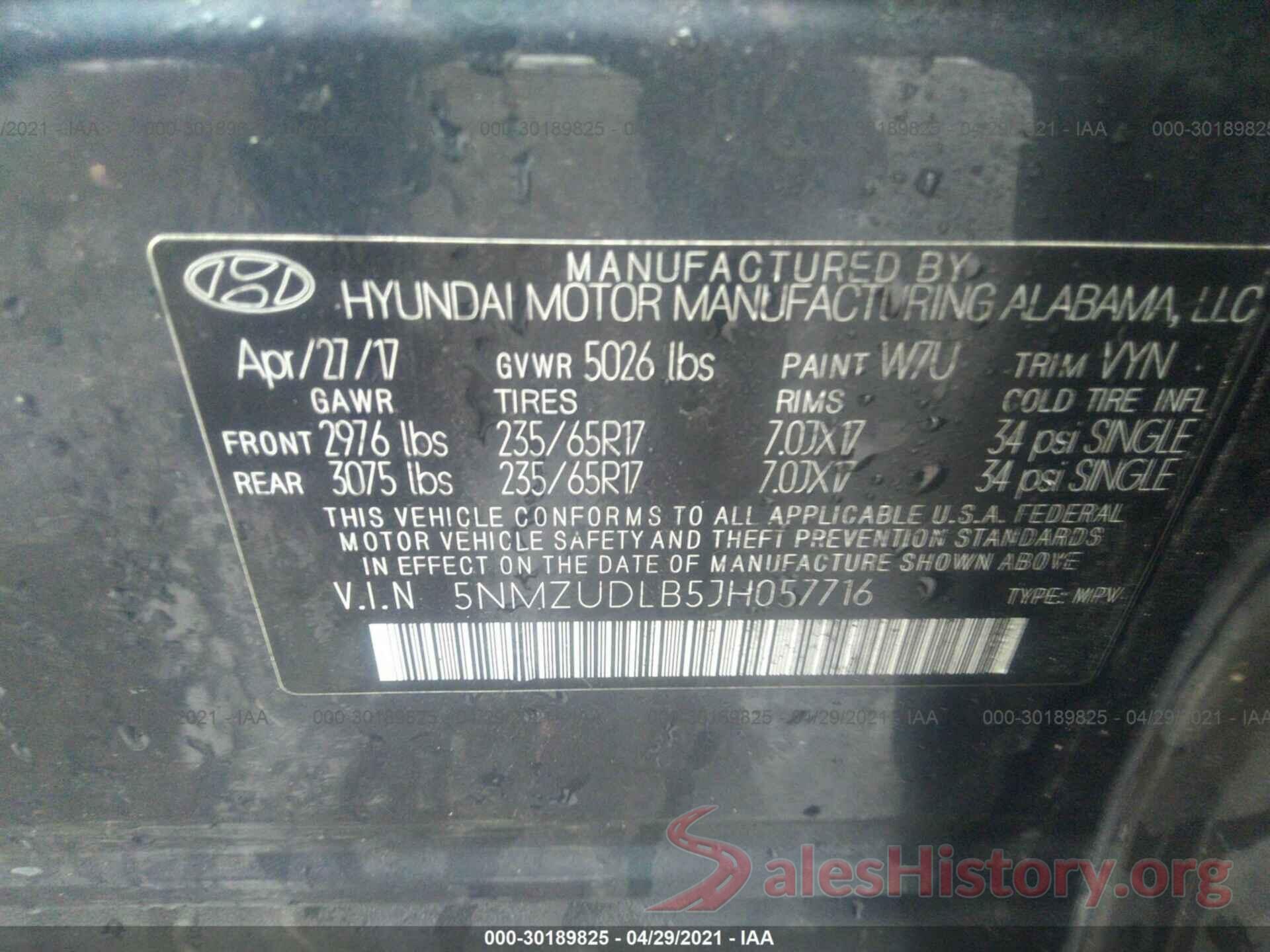 5NMZUDLB5JH057716 2018 HYUNDAI SANTA FE SPORT