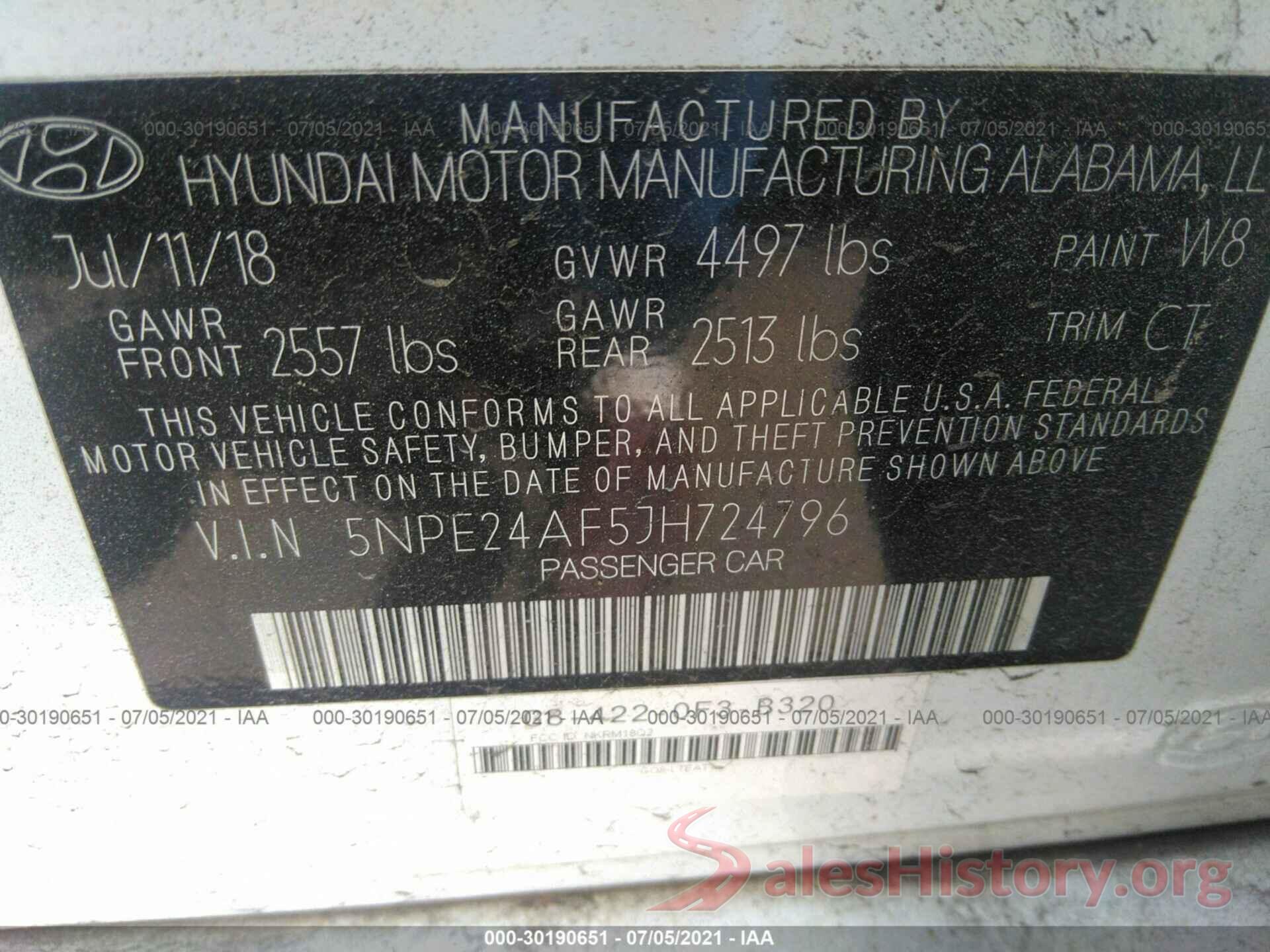 5NPE24A0000724796 2018 HYUNDAI SONATA