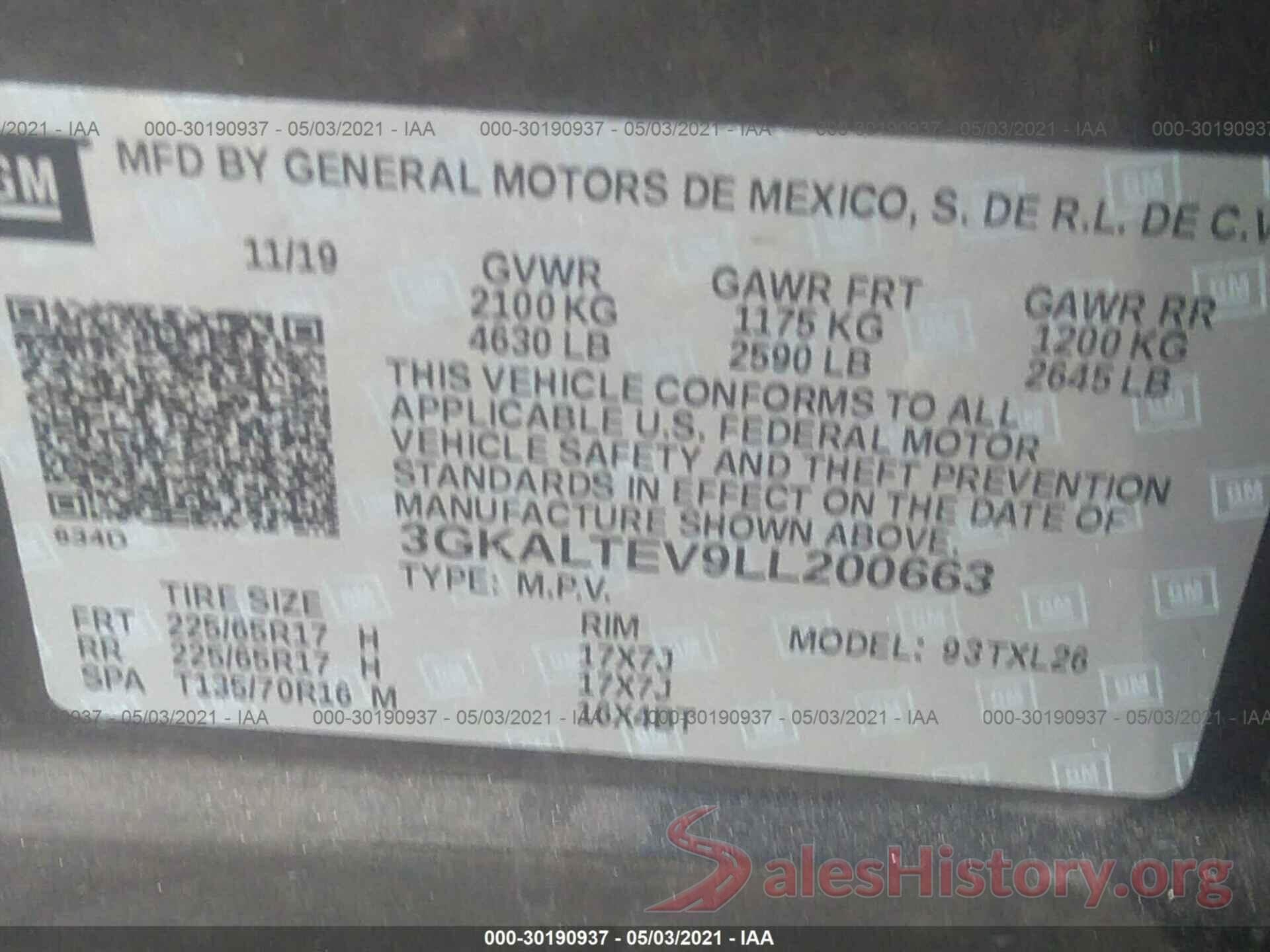 3GKALTEV9LL200663 2020 GMC TERRAIN