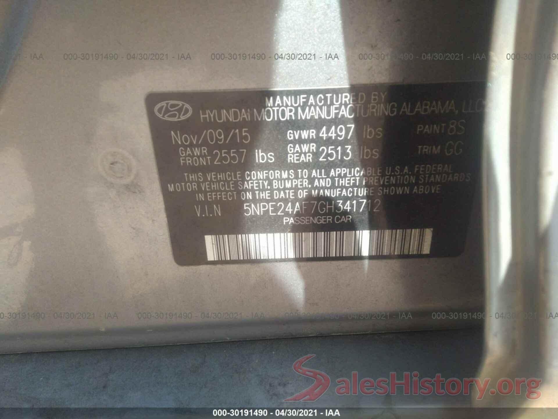 5NPE24AF7GH341712 2016 HYUNDAI SONATA