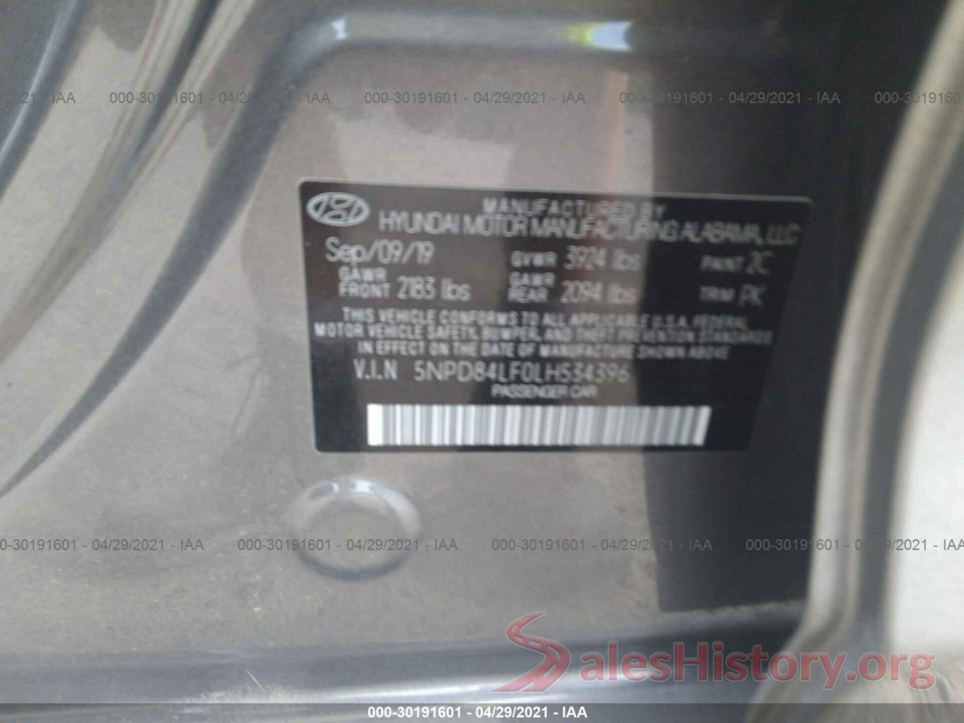 5NPD84LF0LH534396 2020 HYUNDAI ELANTRA