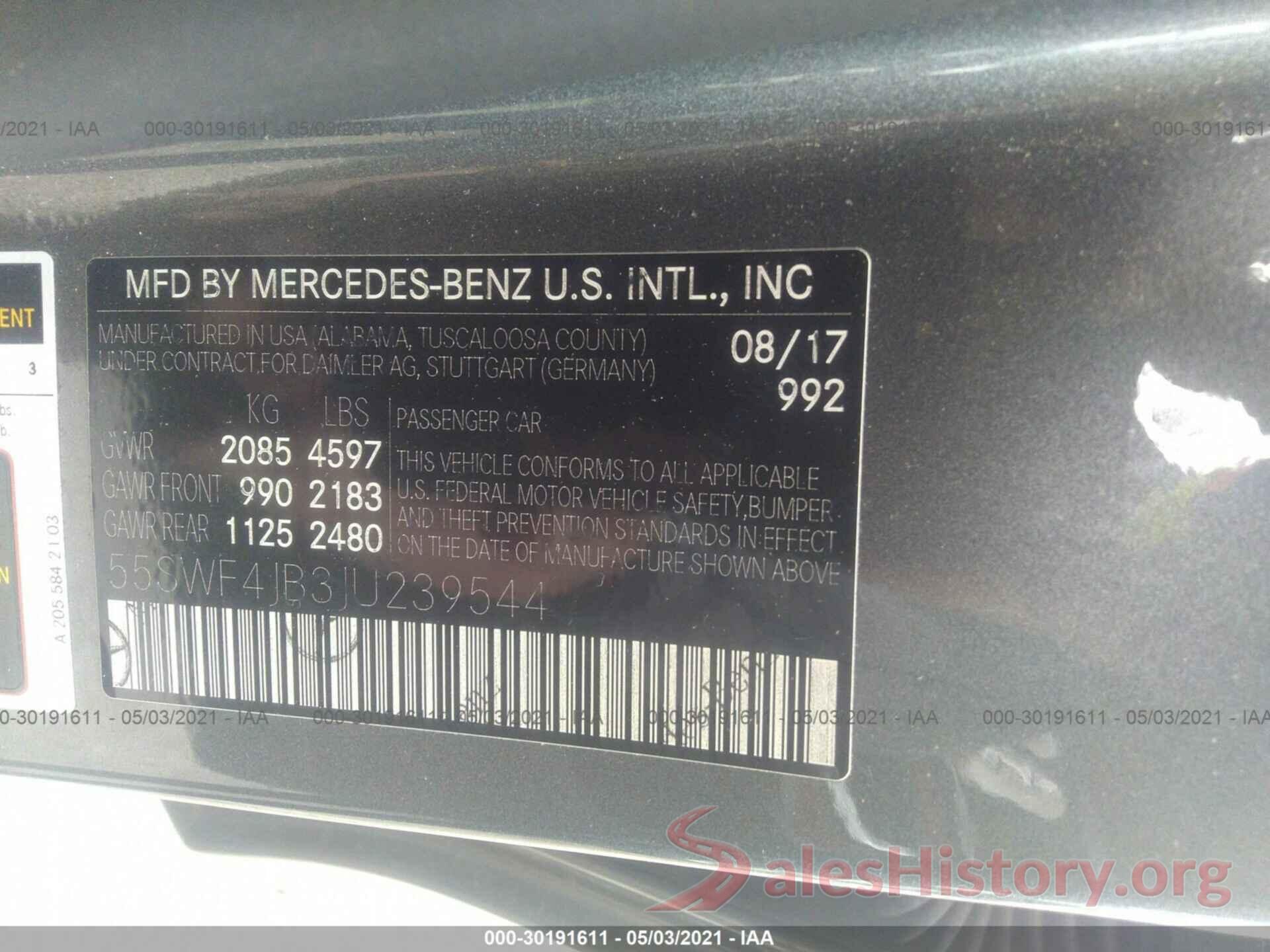 55SWF4JB3JU239544 2018 MERCEDES-BENZ C-CLASS