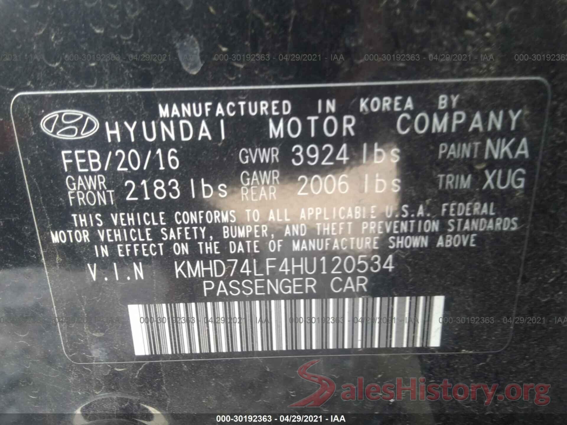 KMHD74LF4HU120534 2017 HYUNDAI ELANTRA