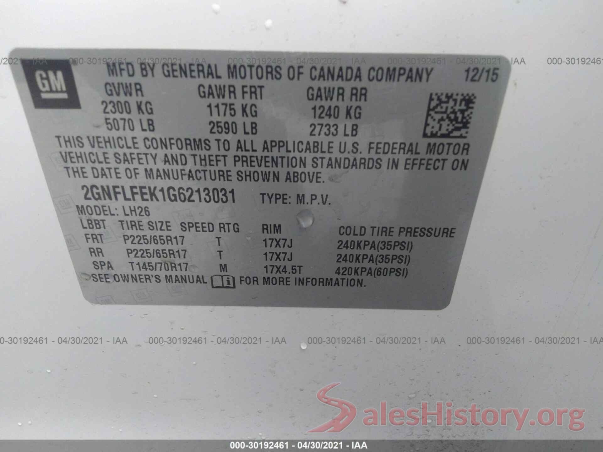 2GNFLFEK1G6213031 2016 CHEVROLET EQUINOX