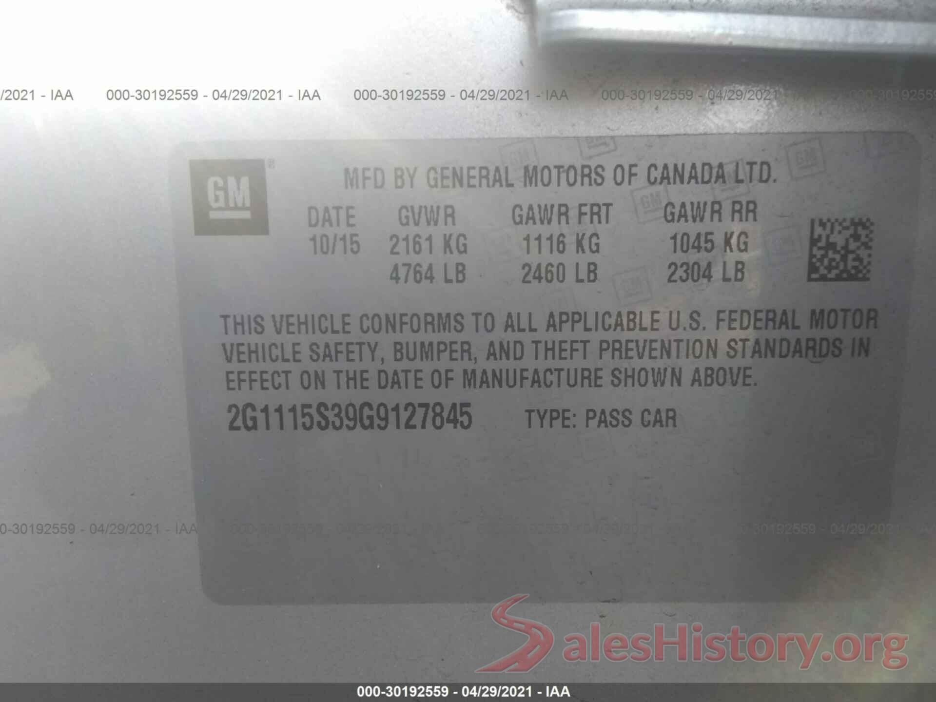 2G1115S39G9127845 2016 CHEVROLET IMPALA