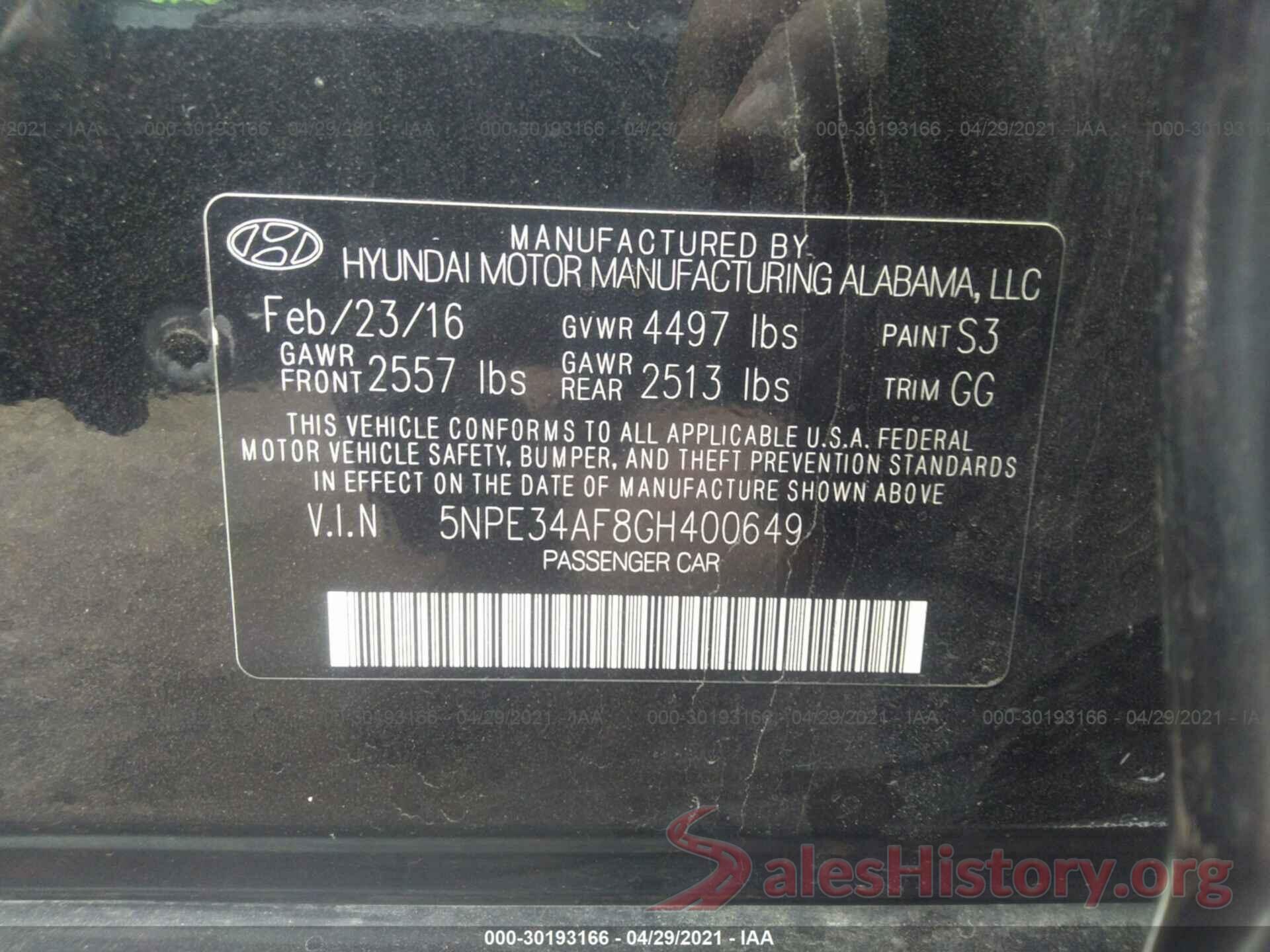 5NPE34AF8GH400649 2016 HYUNDAI SONATA