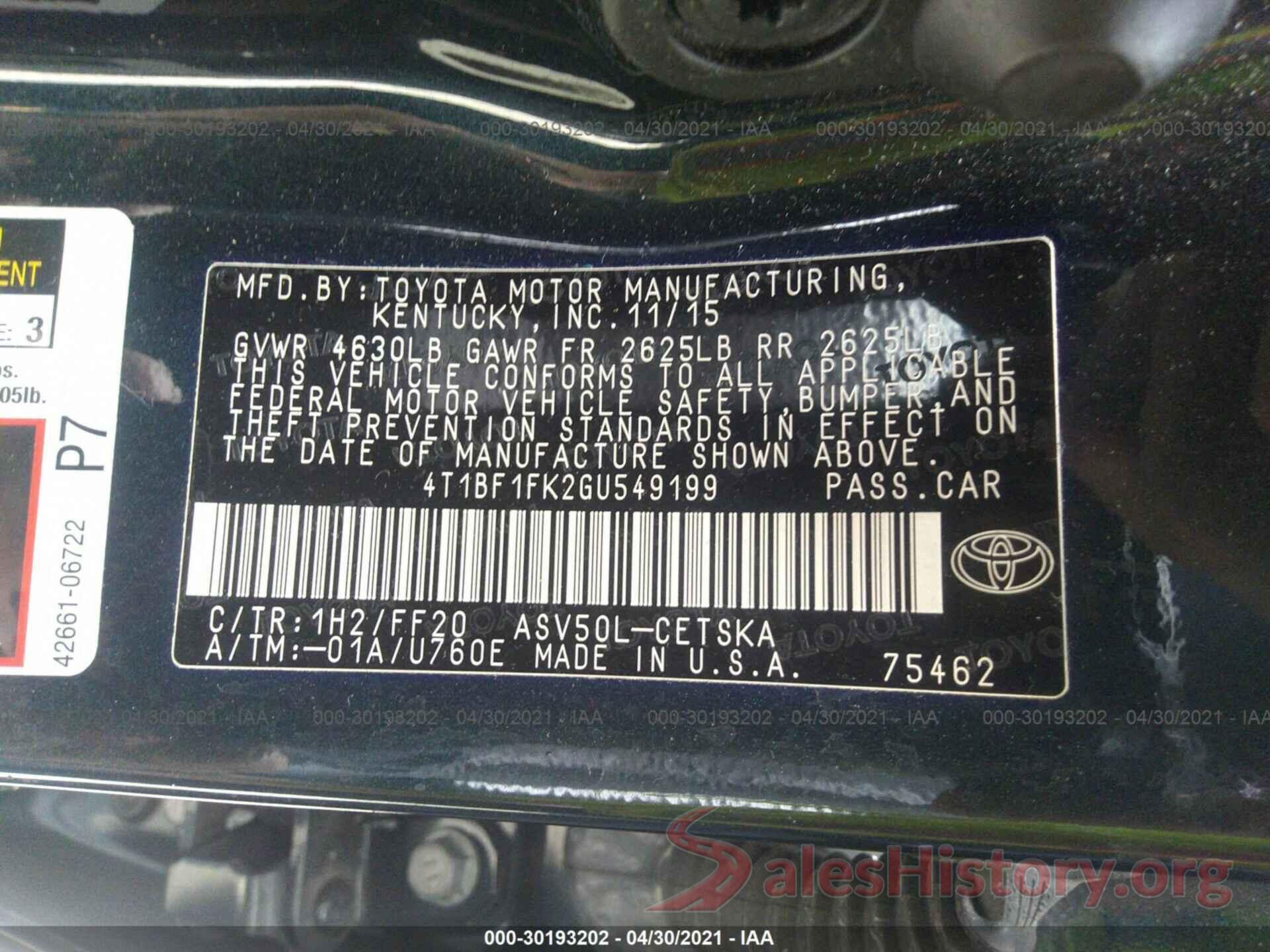 4T1BF1FK2GU549199 2016 TOYOTA CAMRY