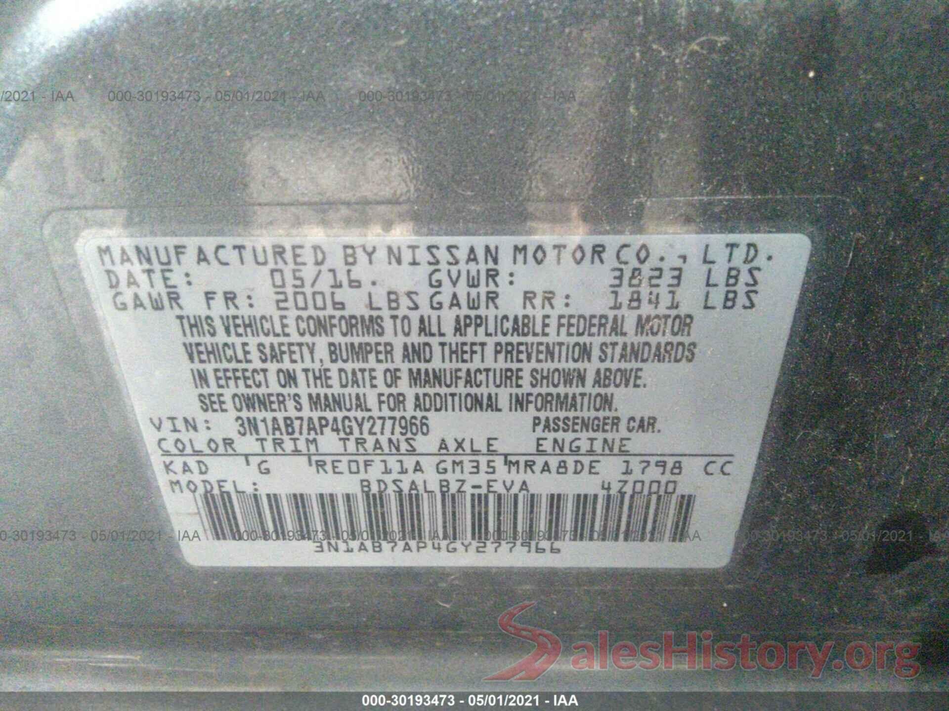 3N1AB7AP4GY277966 2016 NISSAN SENTRA