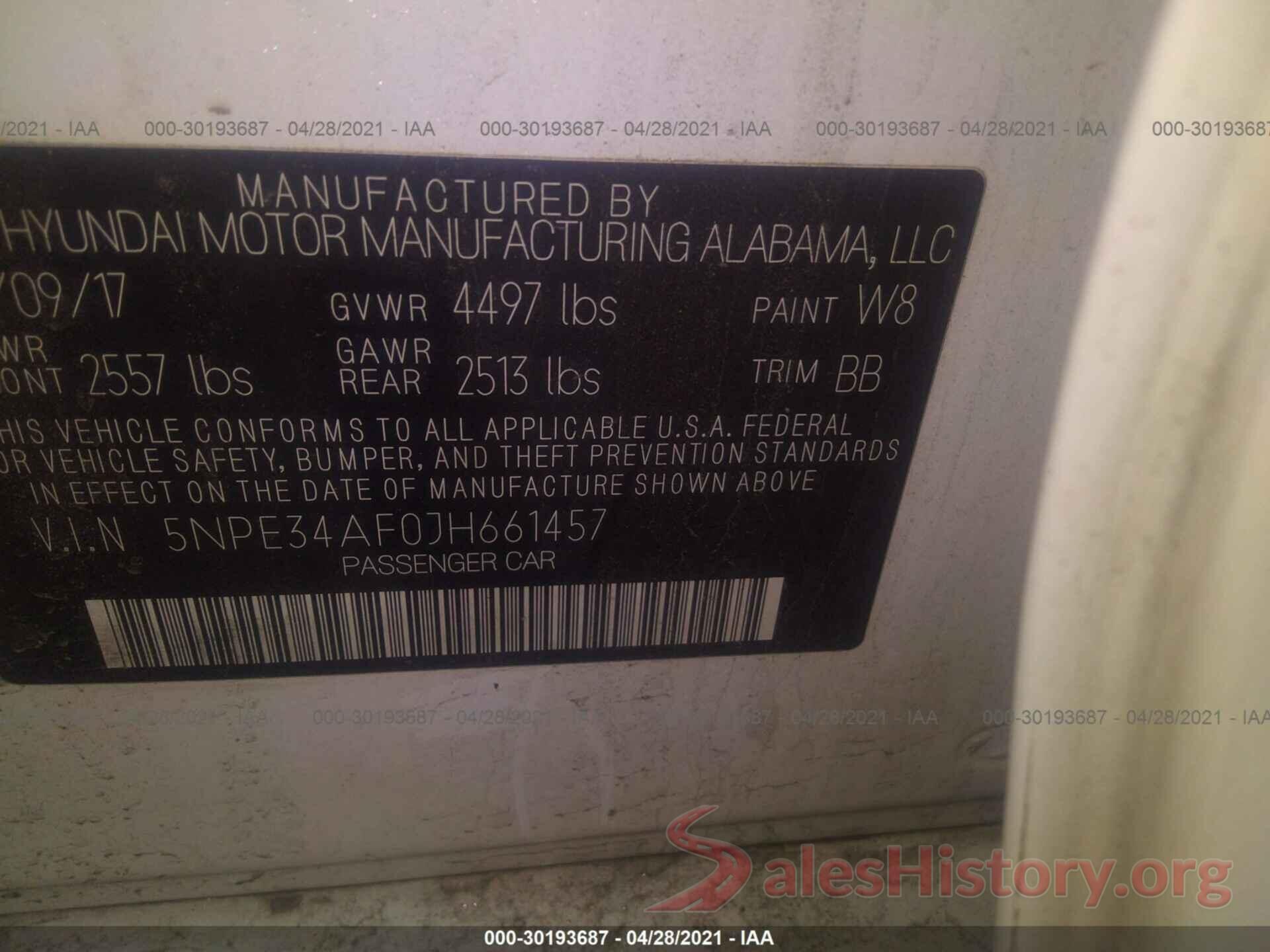 5NPE34AF0JH661457 2018 HYUNDAI SONATA