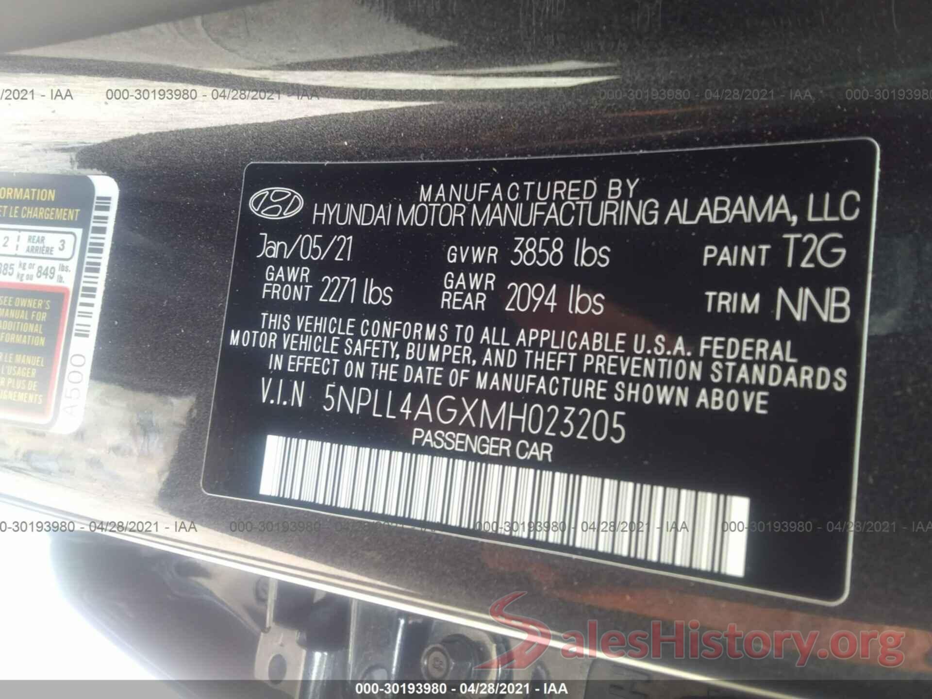 5NPLL4AGXMH023205 2021 HYUNDAI ELANTRA