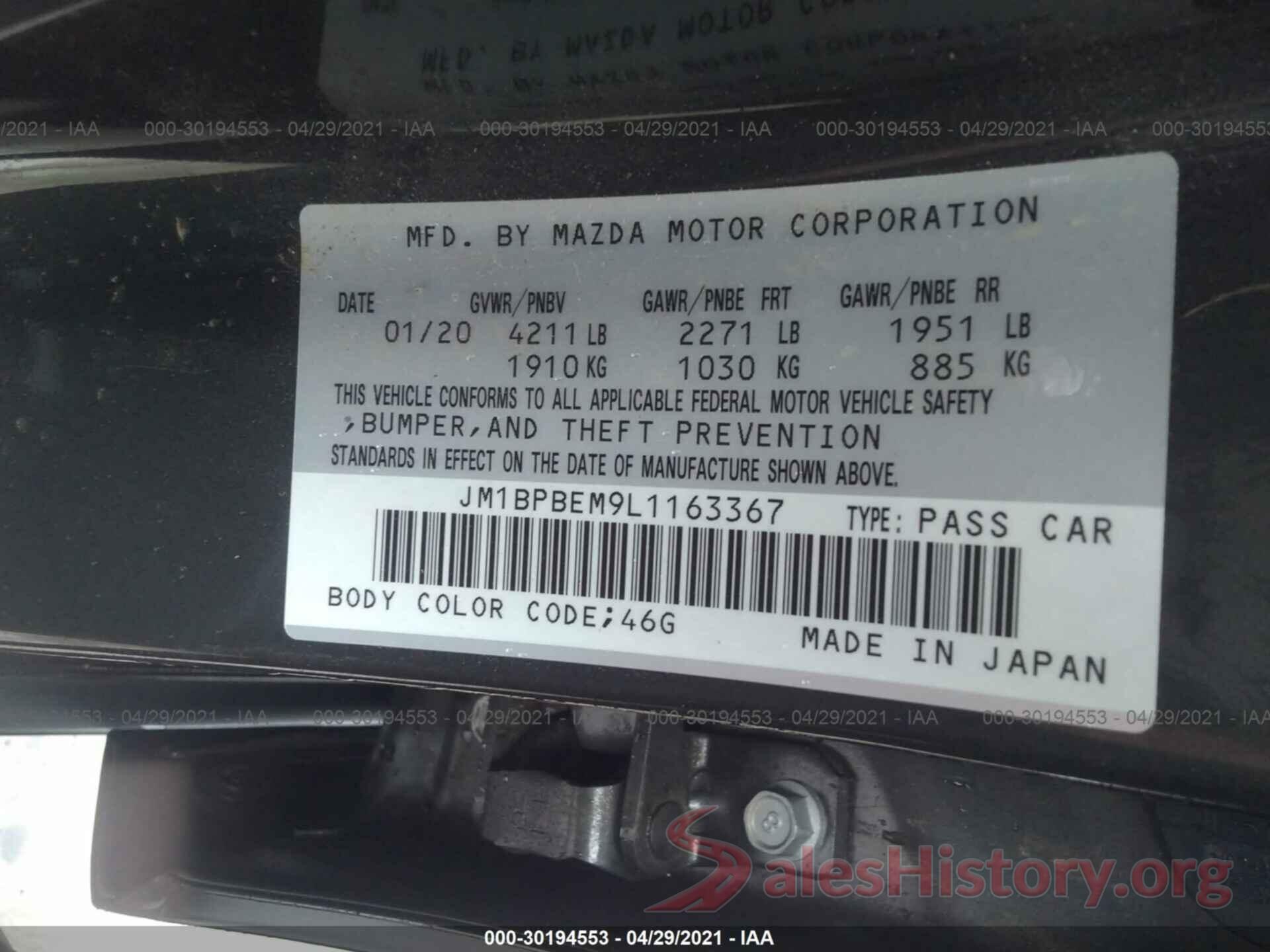 JM1BPBEM9L1163367 2020 MAZDA MAZDA3 SEDAN