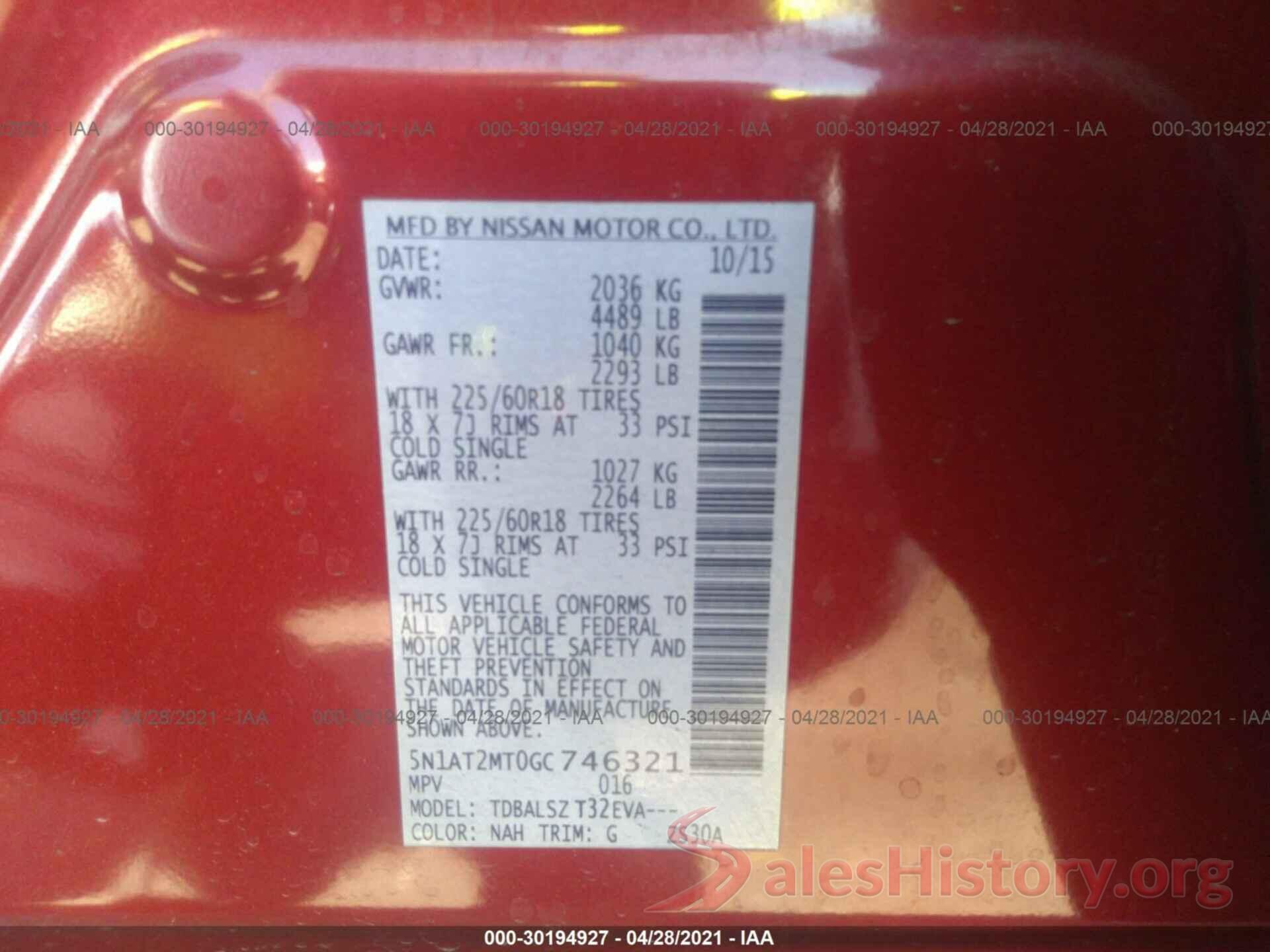 5N1AT2MT0GC746321 2016 NISSAN ROGUE