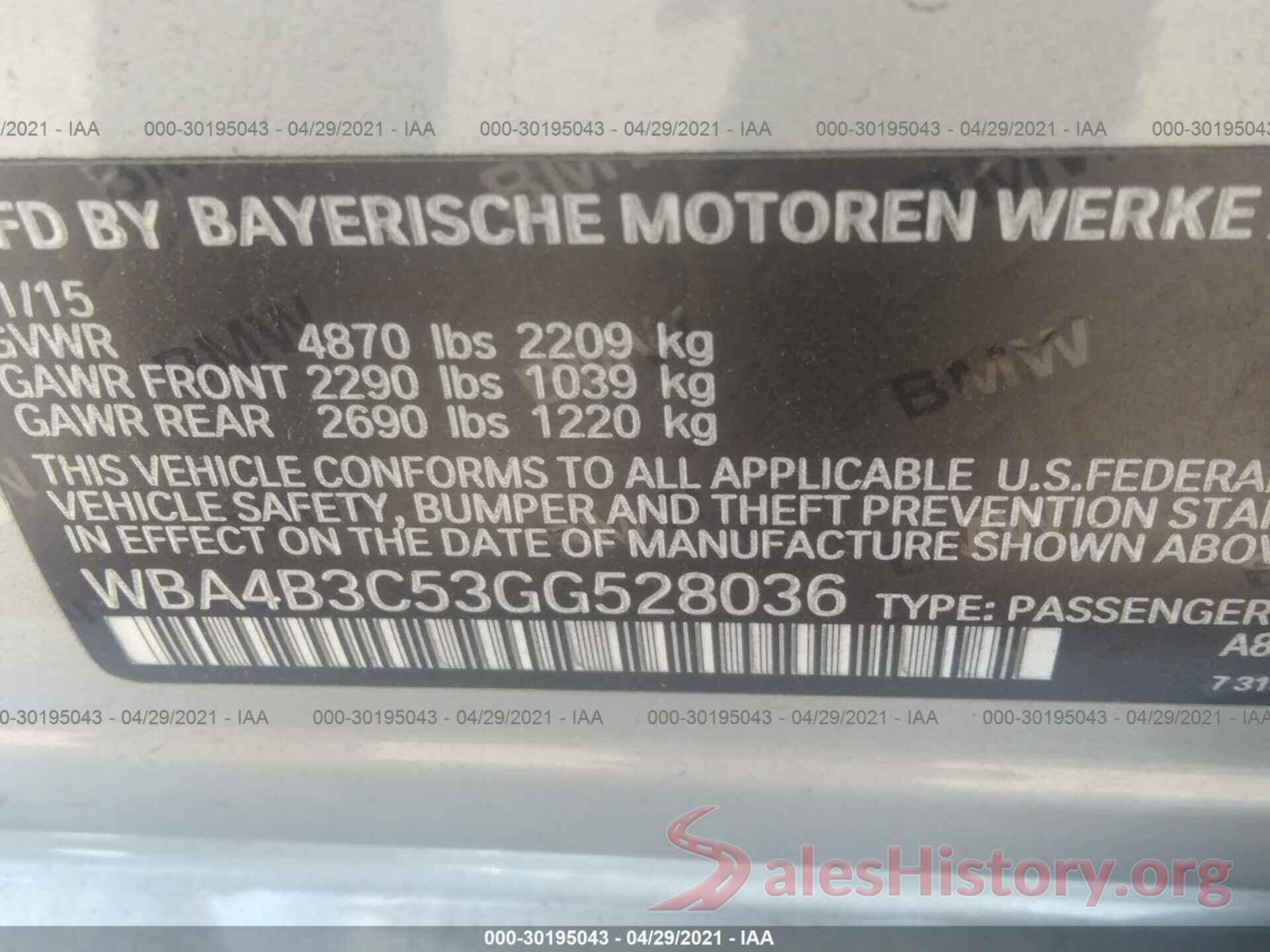 WBA4B3C53GG528036 2016 BMW 4 SERIES