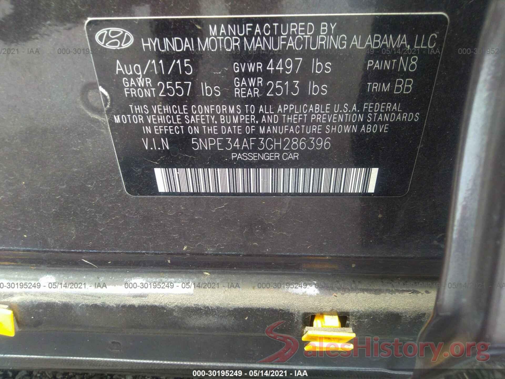 5NPE34AF3GH286396 2016 HYUNDAI SONATA