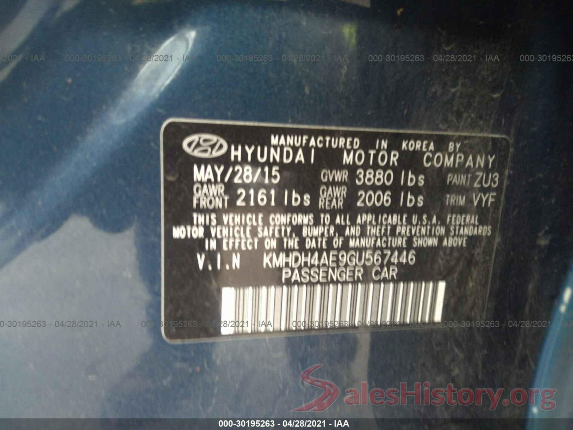 KMHDH4AE9GU567446 2016 HYUNDAI ELANTRA