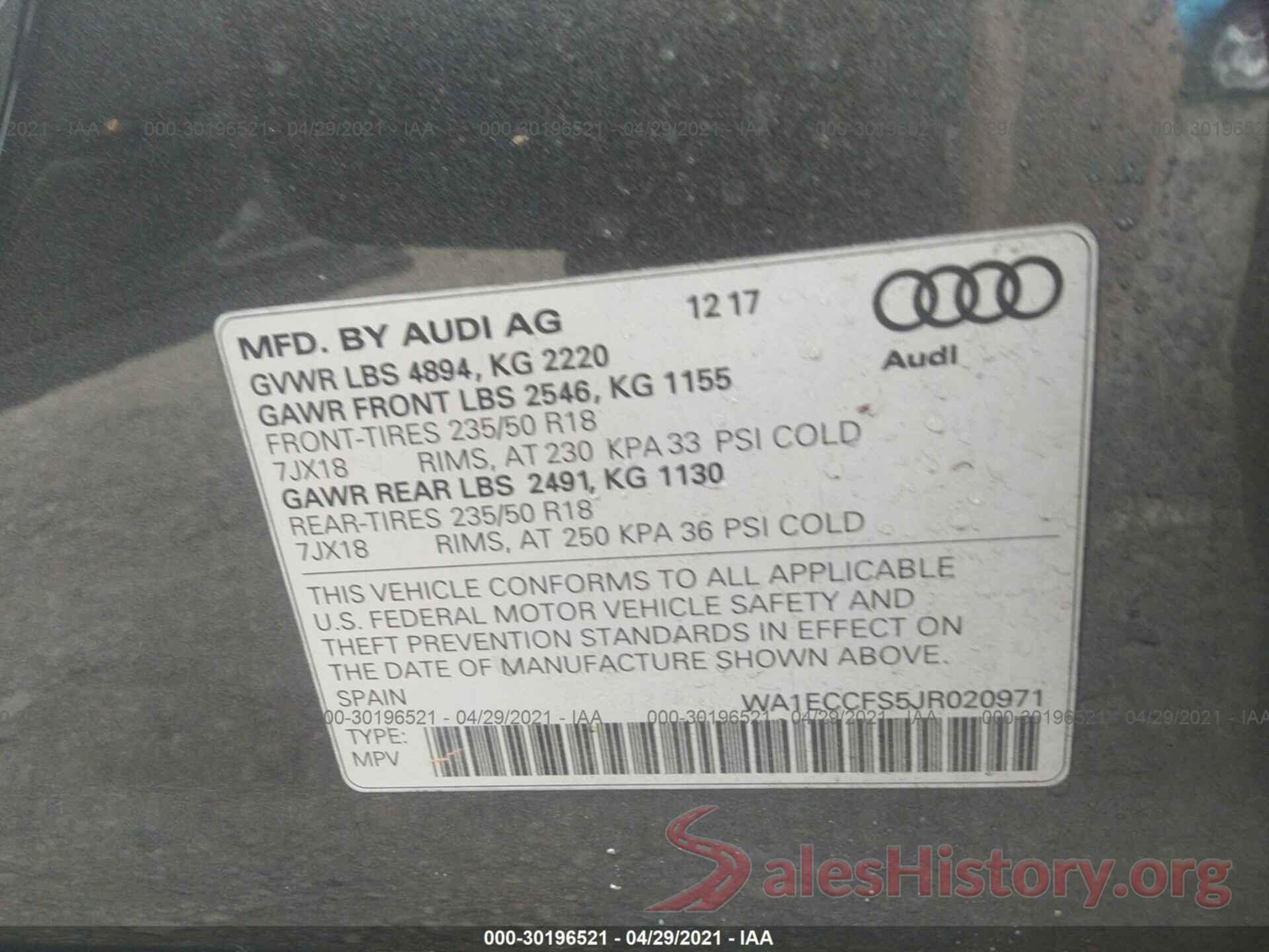 WA1ECCFS5JR020971 2018 AUDI Q3