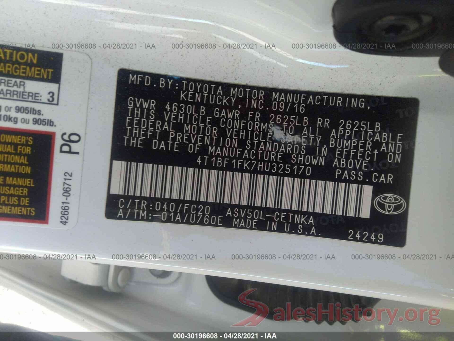 4T1BF1FK7HU325170 2017 TOYOTA CAMRY