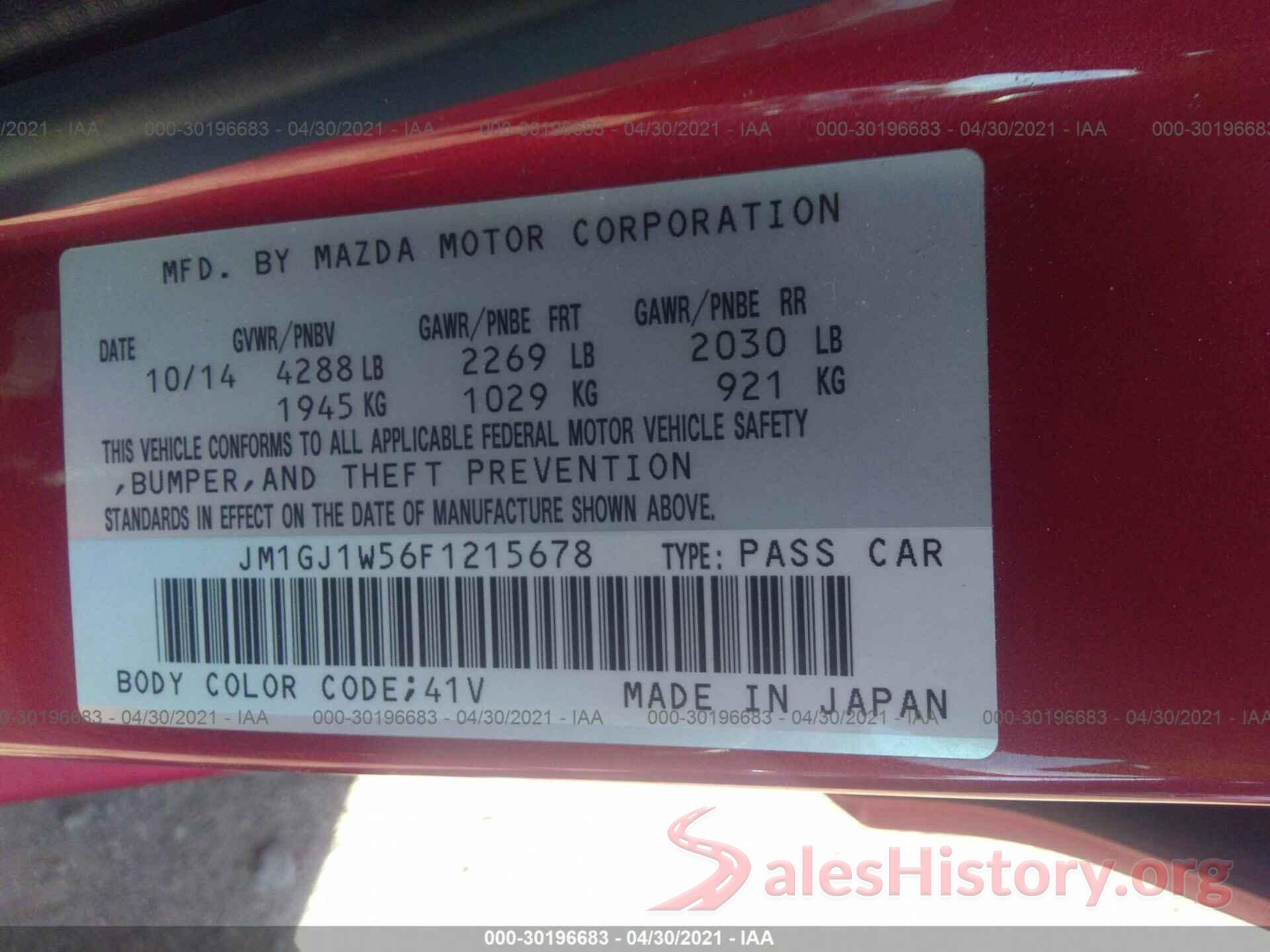 JM1GJ1W56F1215678 2015 MAZDA MAZDA6